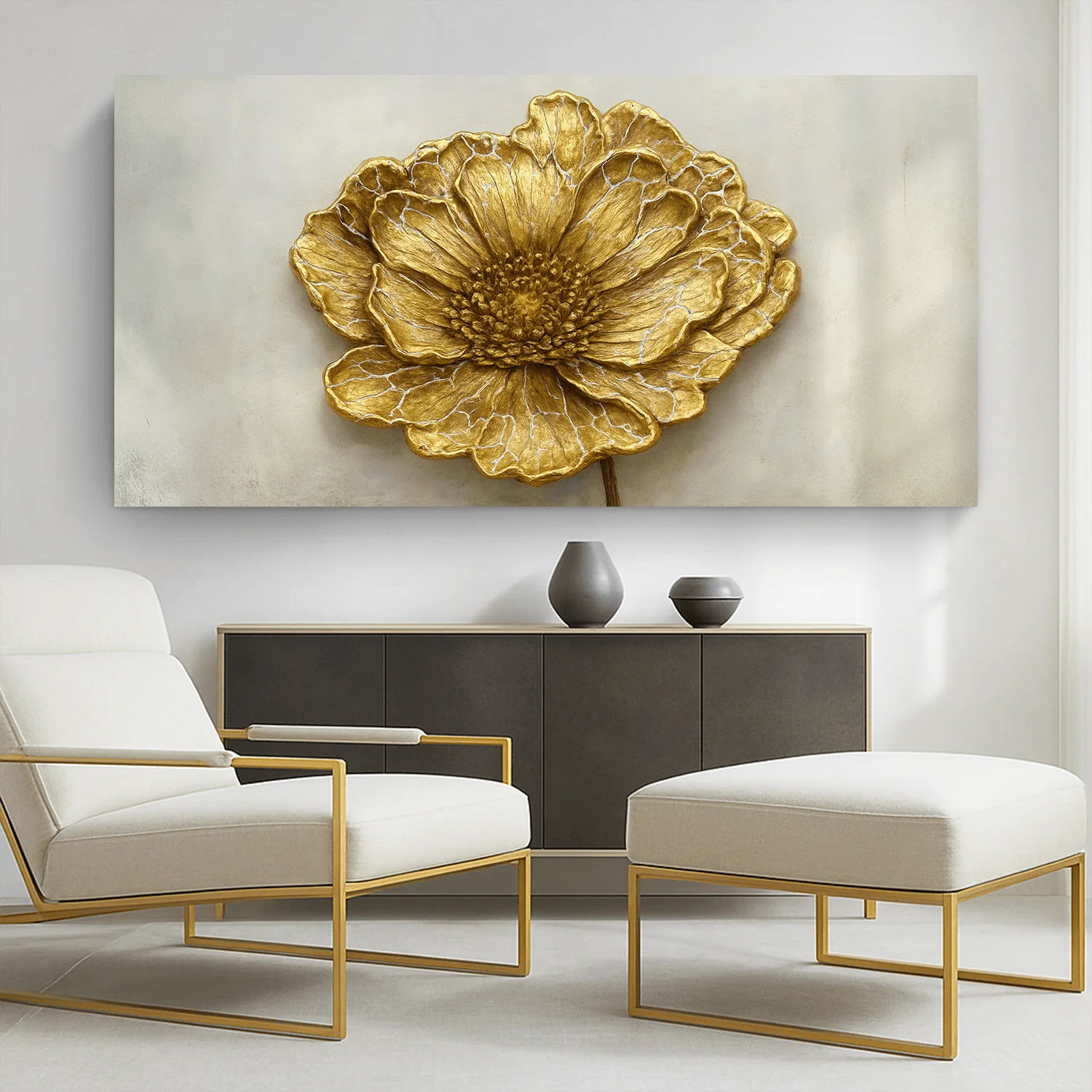 Golden Dandelion Minimalist Abstract Wall Art VI - Image 3