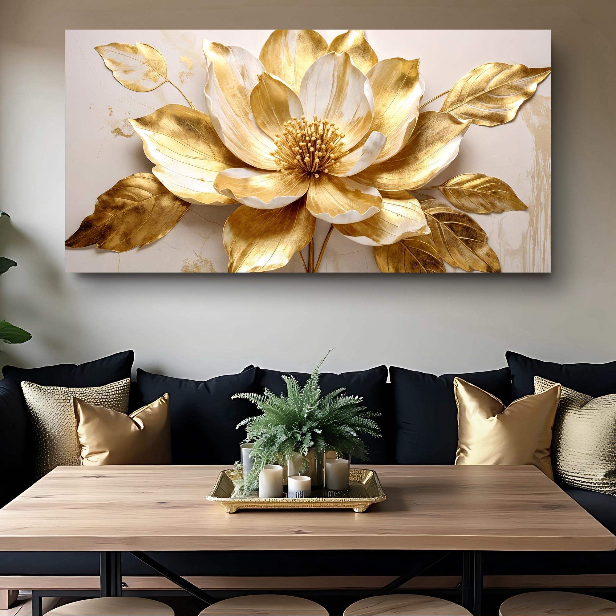 Golden Dandelion Minimalist Abstract Wall Art VIII
