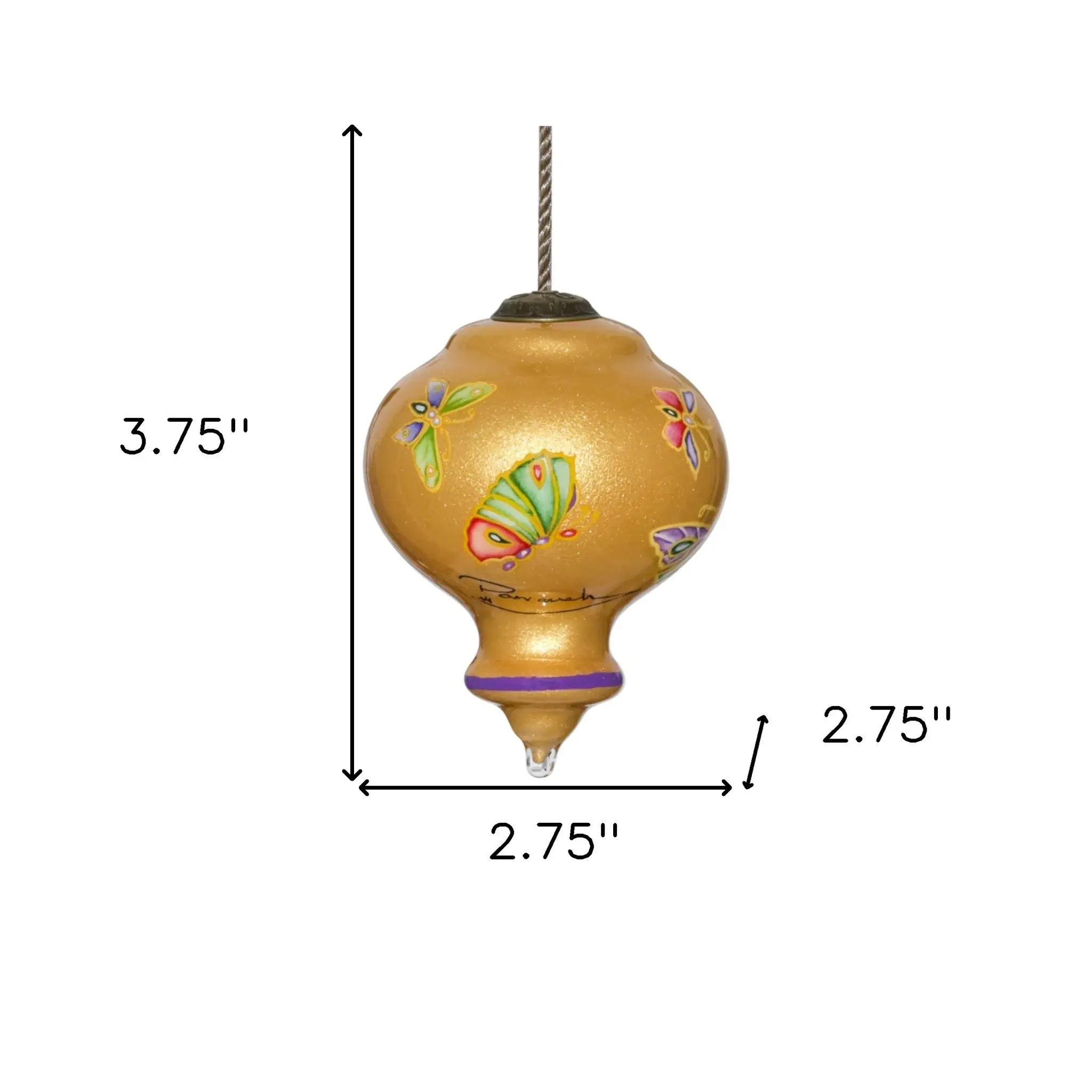 Golden Extravagant Butterflies Hand Painted Mouth Blown Glass Ornament - Image 6