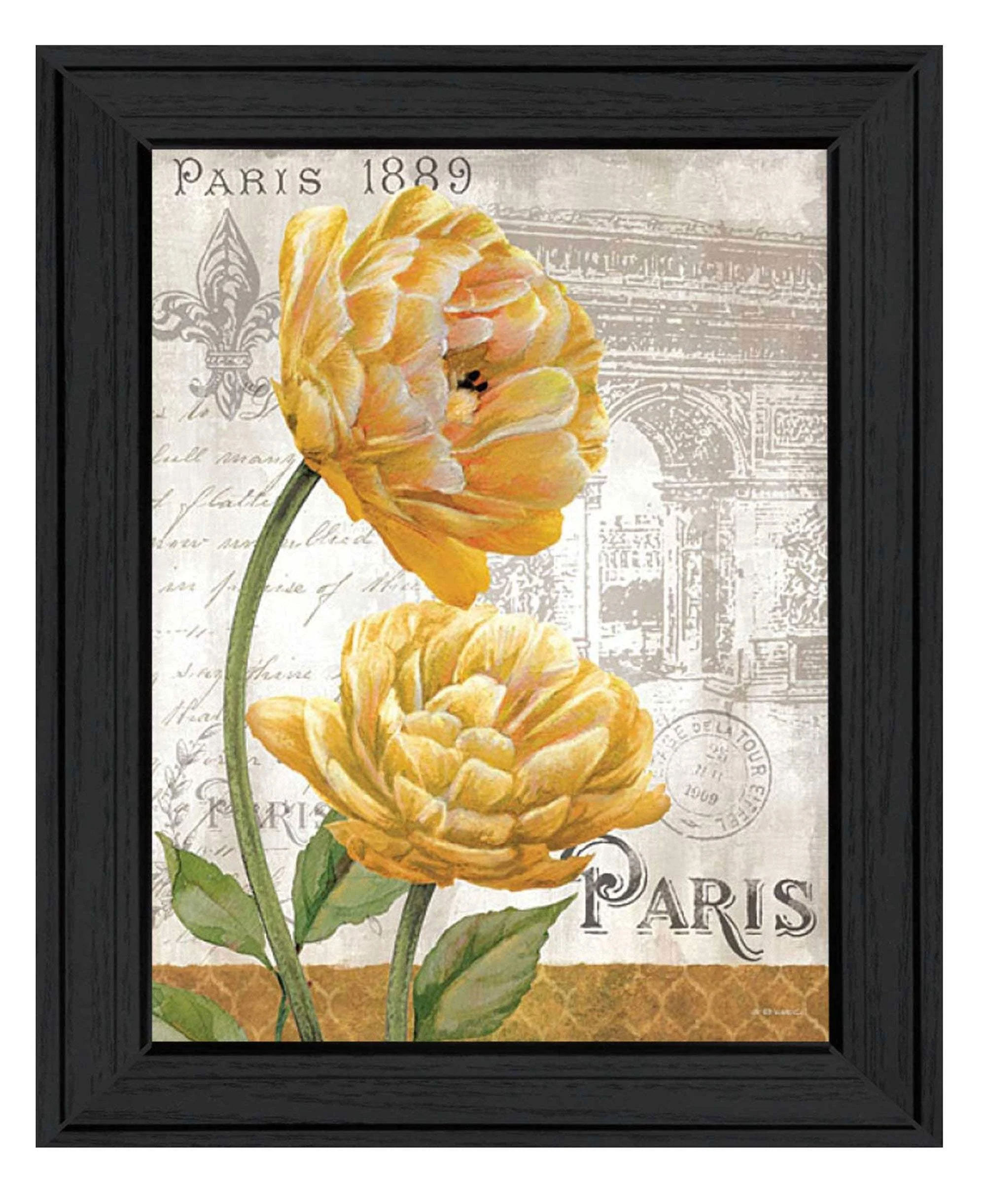 Golden Flowers Black Framed Print Wall Art - Image 2