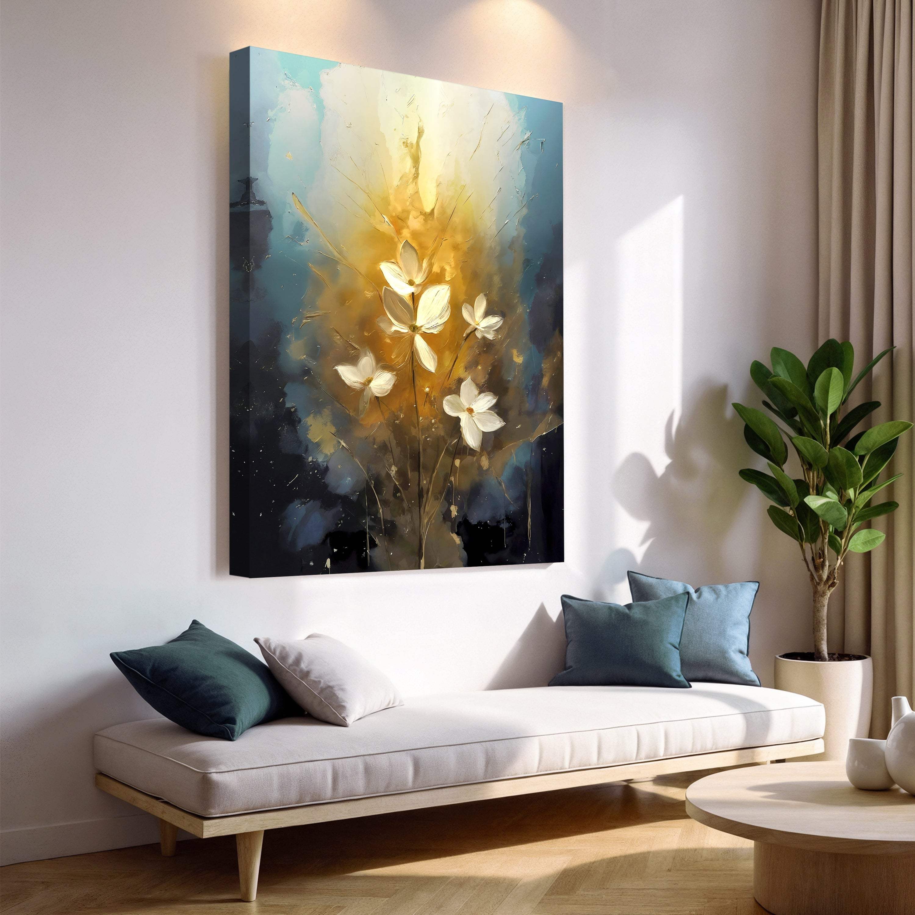 Golden Glow Elegant Flower Wall Art - Image 2