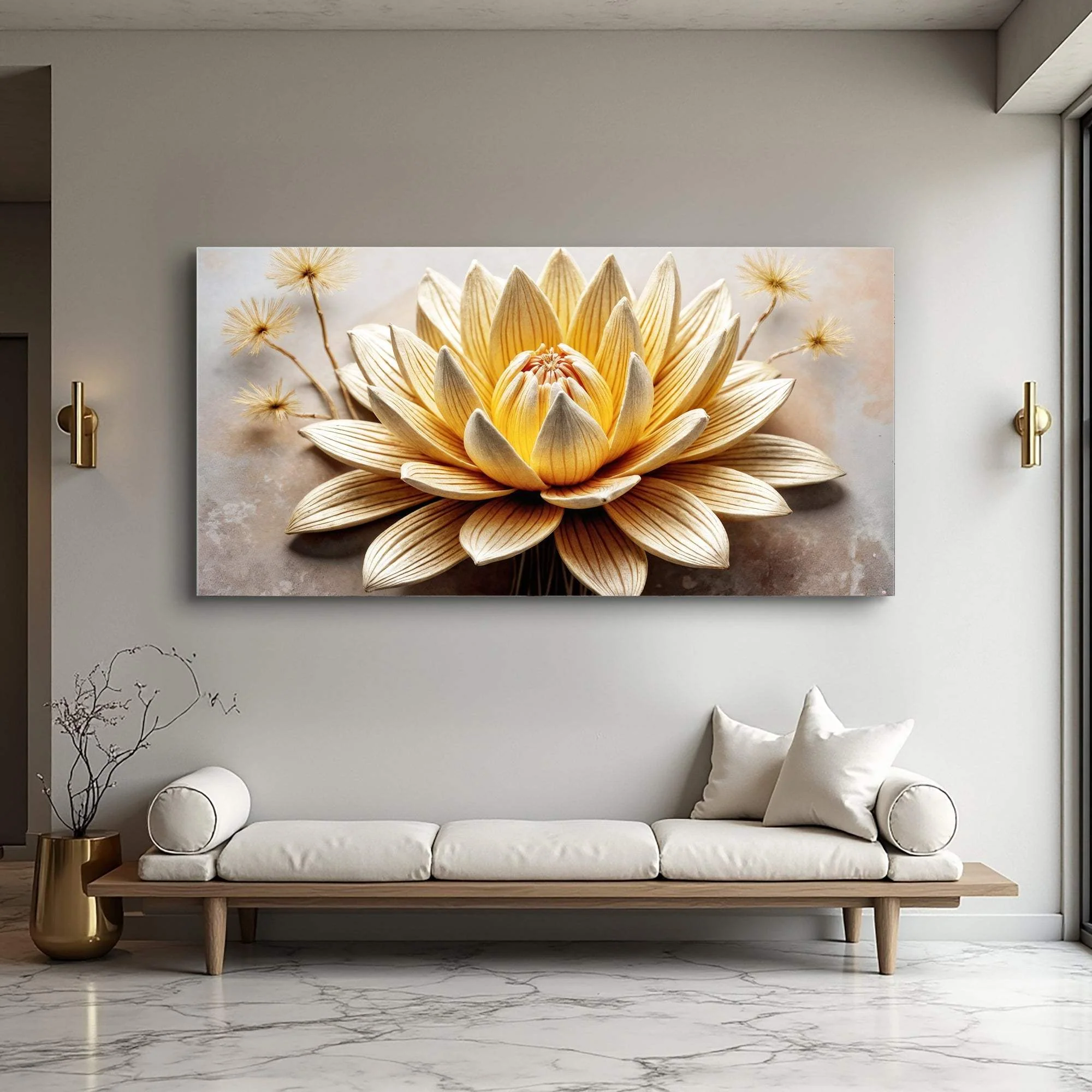 Golden Lotus Minimalist Abstract Wall Art II - Image 2