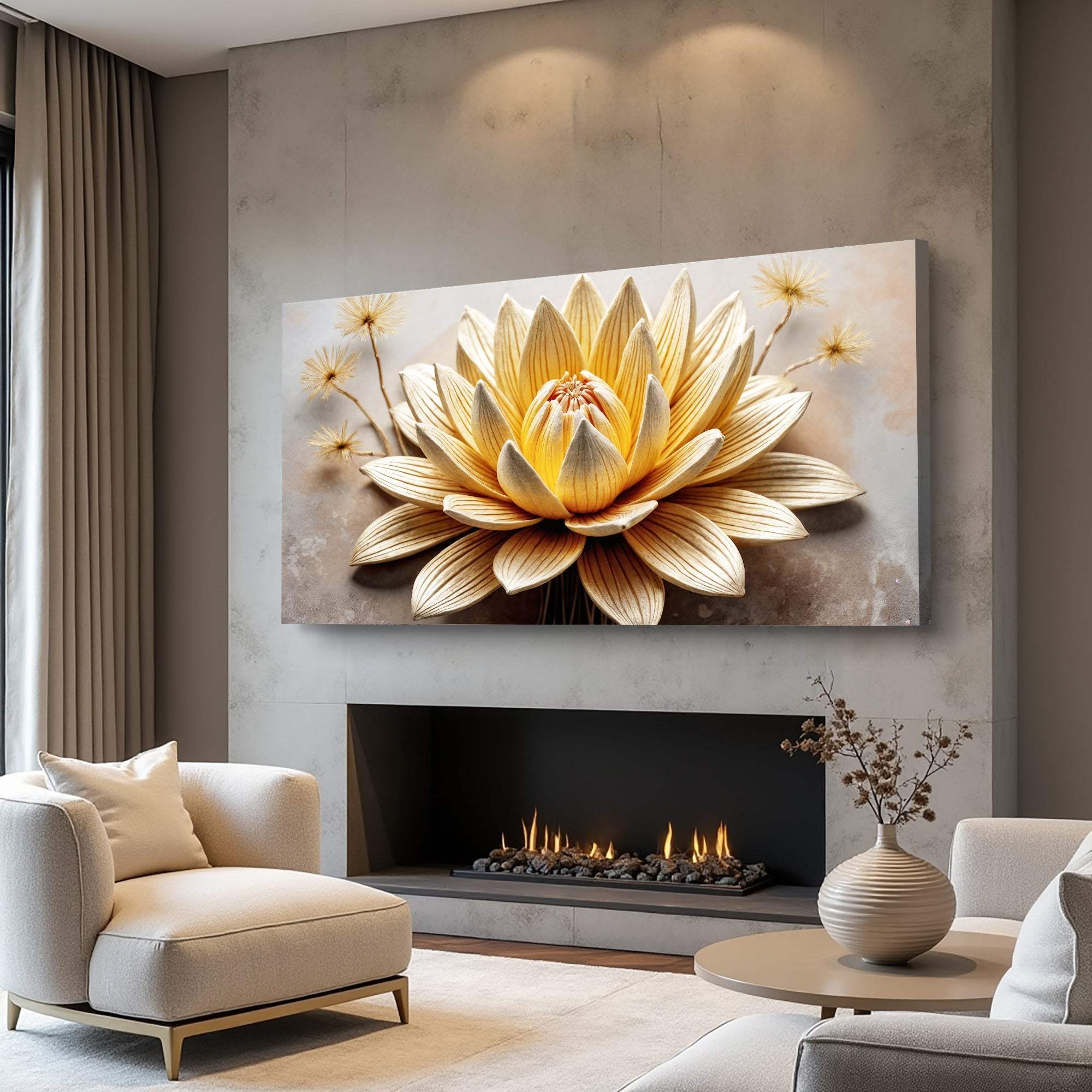 Golden Lotus Minimalist Abstract Wall Art II - Image 3