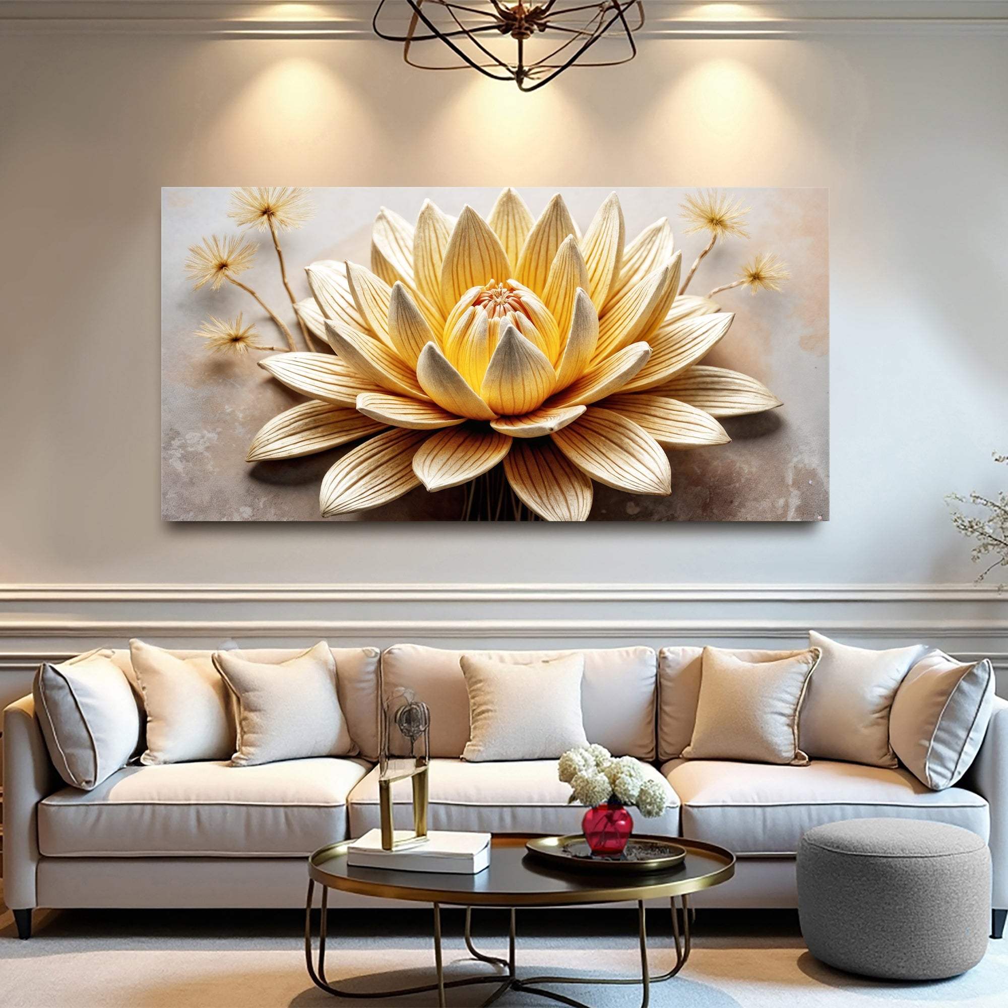 Golden Lotus Minimalist Abstract Wall Art II - Image 4