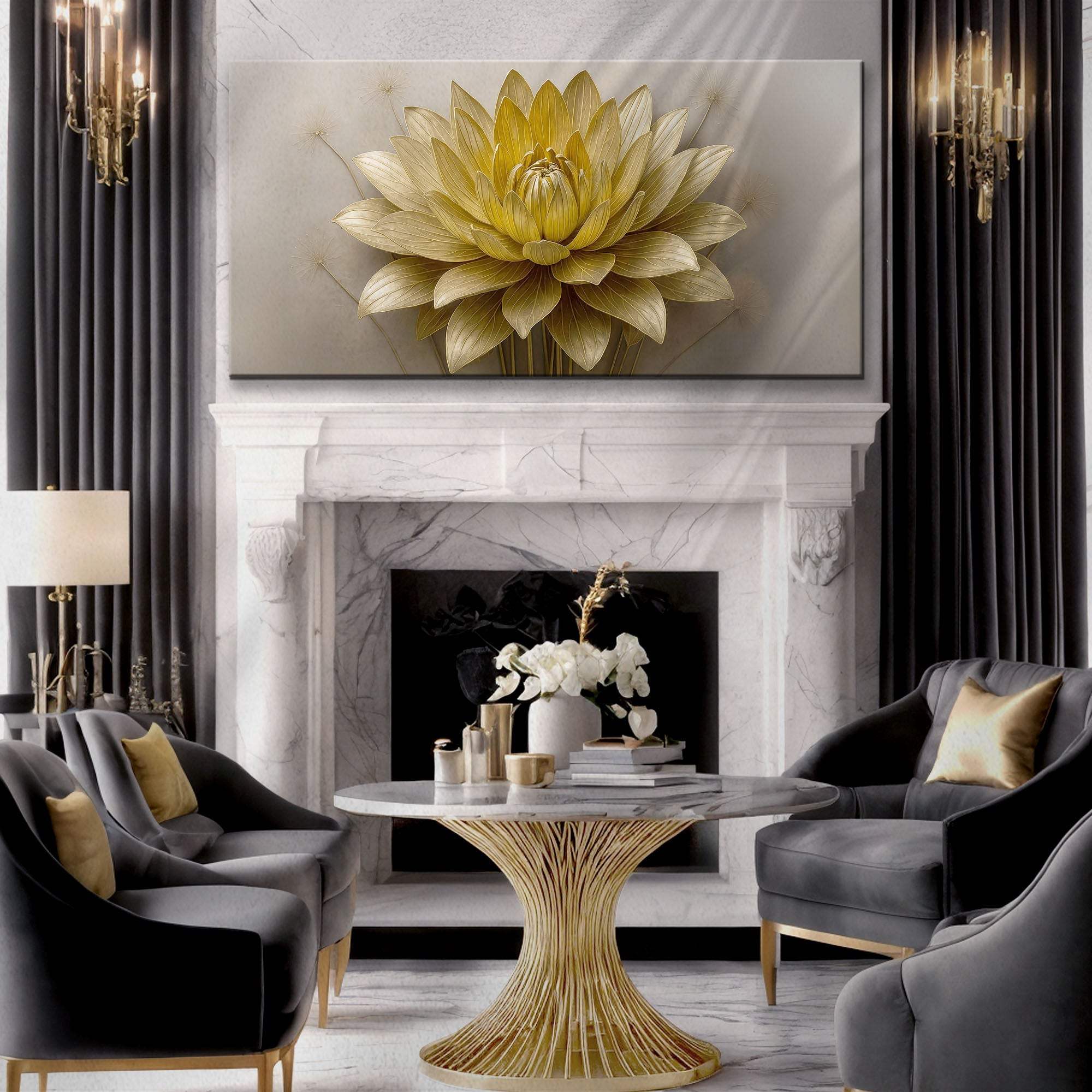 Golden Lotus Minimalist Abstract Wall Art III - Image 4