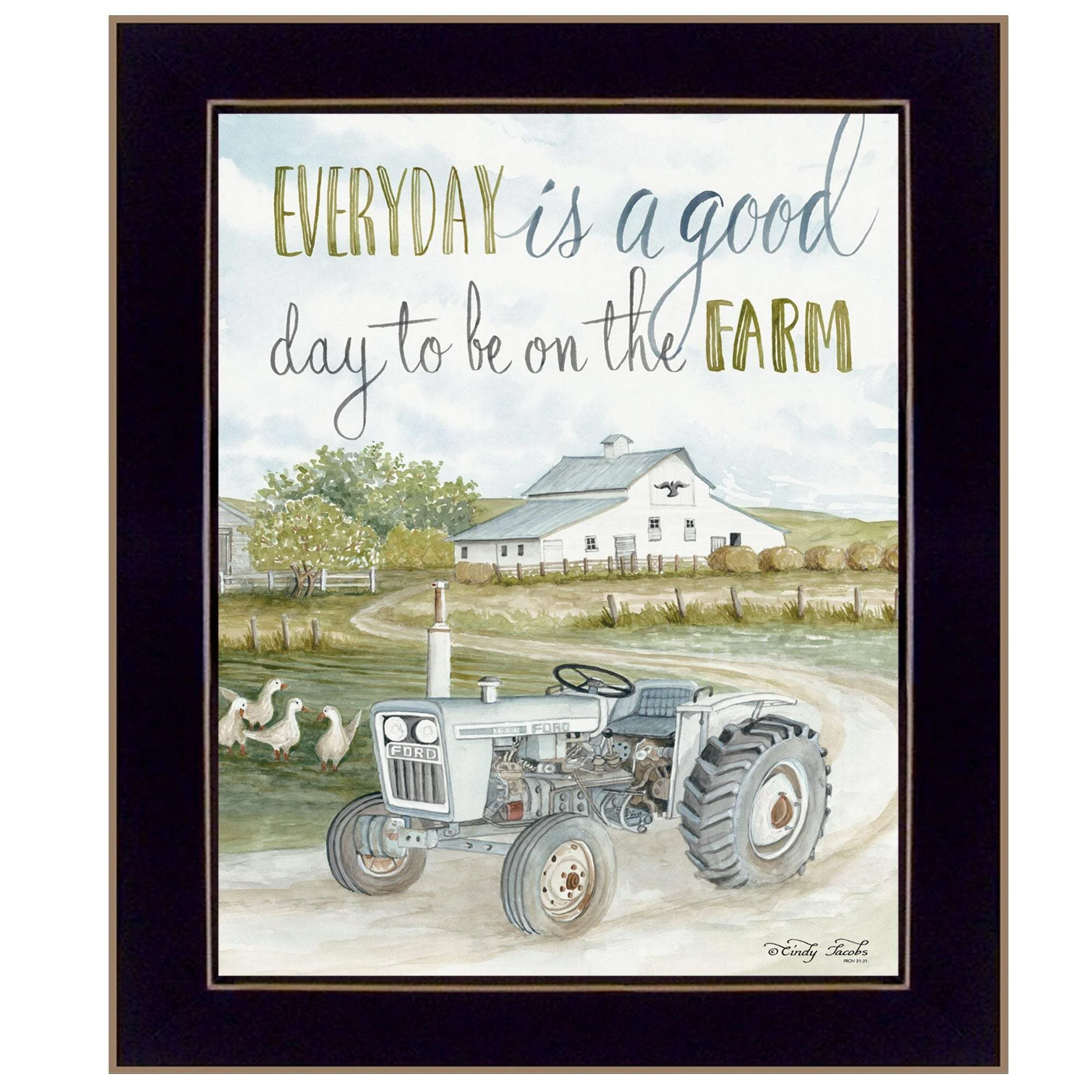 Good Day Antique Ford Tractor Black Framed Print Wall Art - Image 2