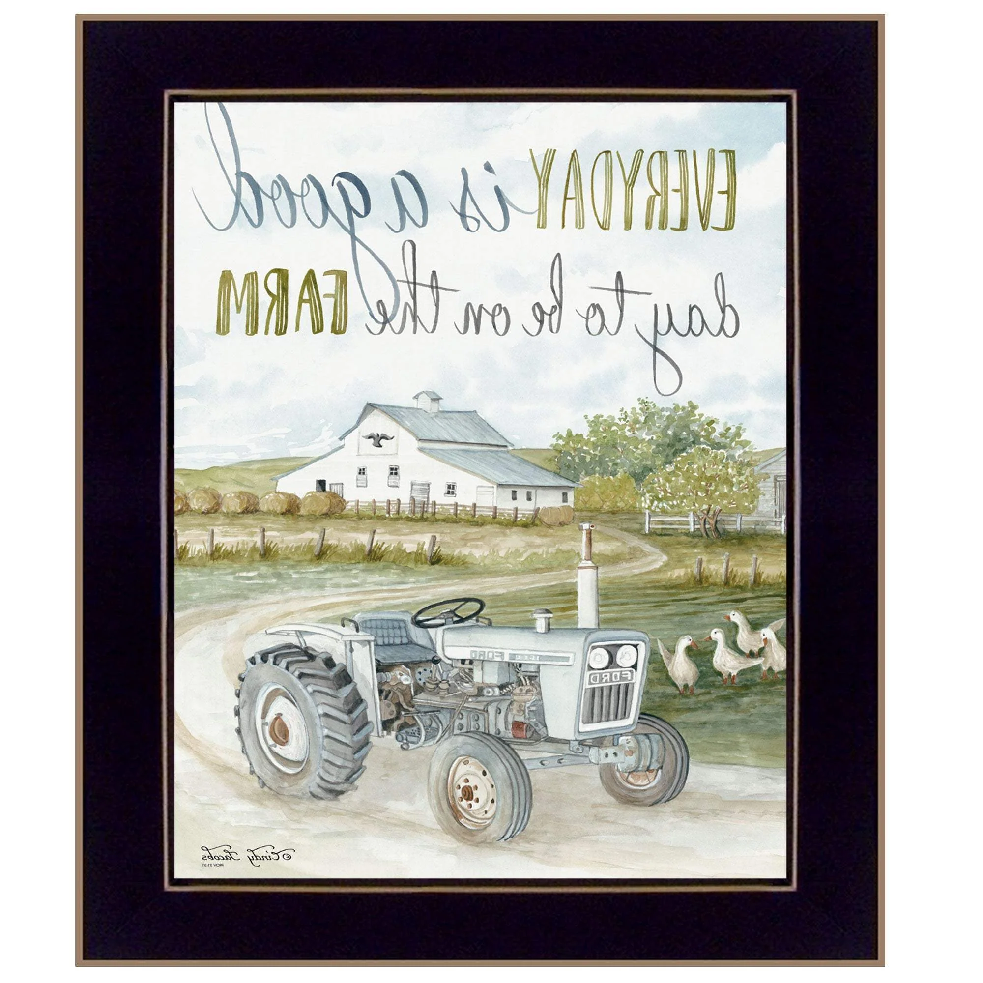 Good Day Antique Ford Tractor Black Framed Print Wall Art - Image 3