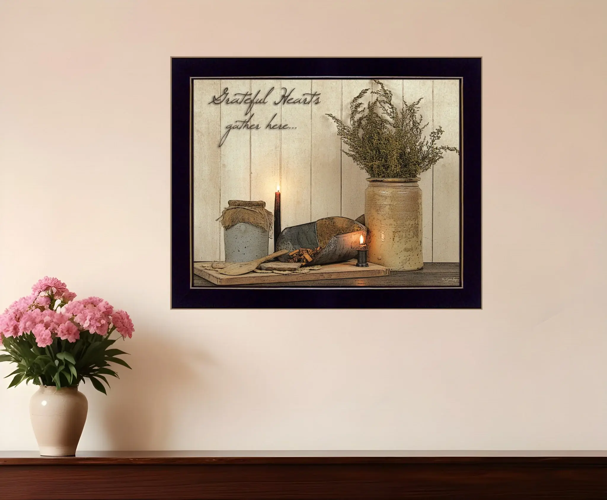 Grateful Hearts 3 Black Framed Print Wall Art