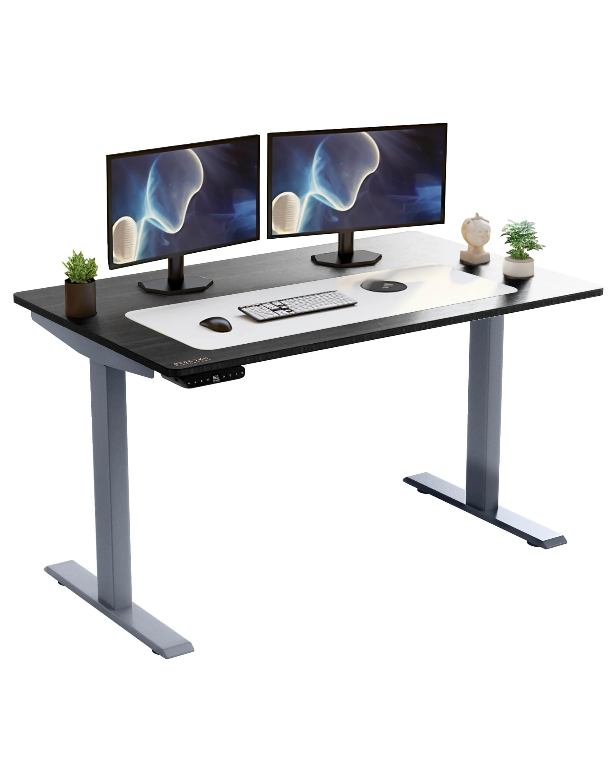 Gray and Black 52" Bamboo Dual Motor Electric Office Adjustable Computer Desk - Image 3