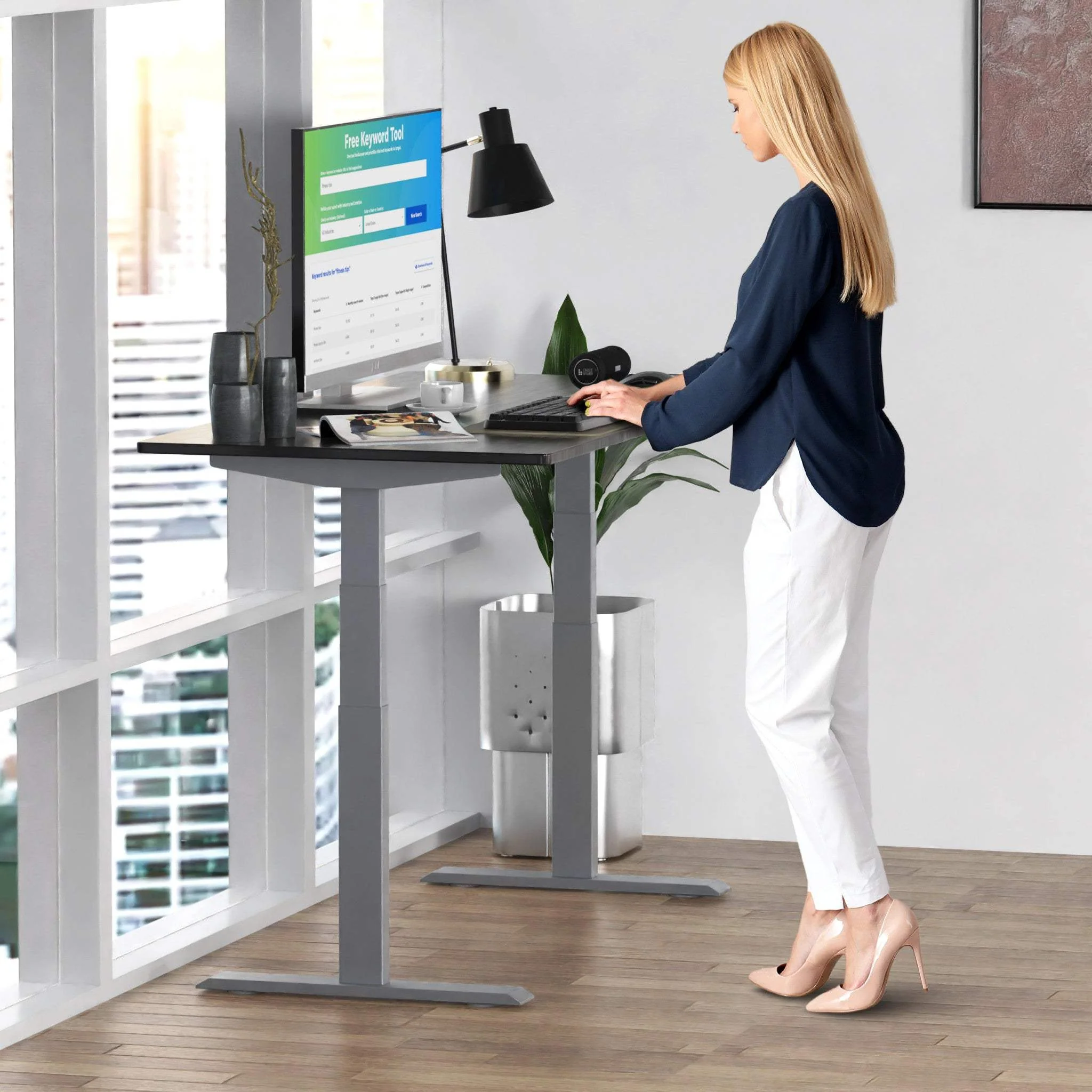 Gray and Black 52" Bamboo Dual Motor Electric Office Adjustable Computer Desk - Image 4
