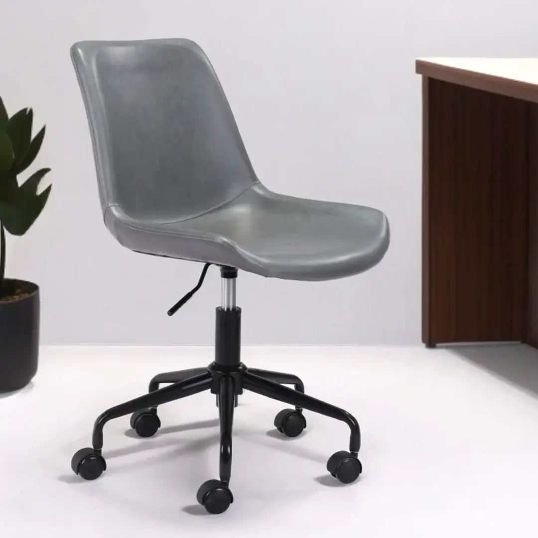 Gray and Black Adjustable Swivel Faux Leather Rolling Office Chair - Image 2