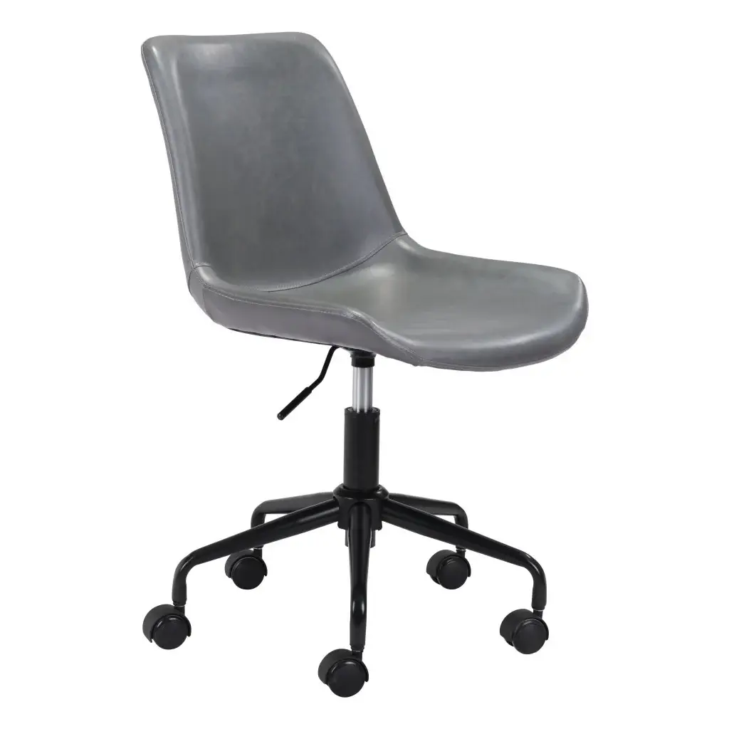Gray and Black Adjustable Swivel Faux Leather Rolling Office Chair - Image 3