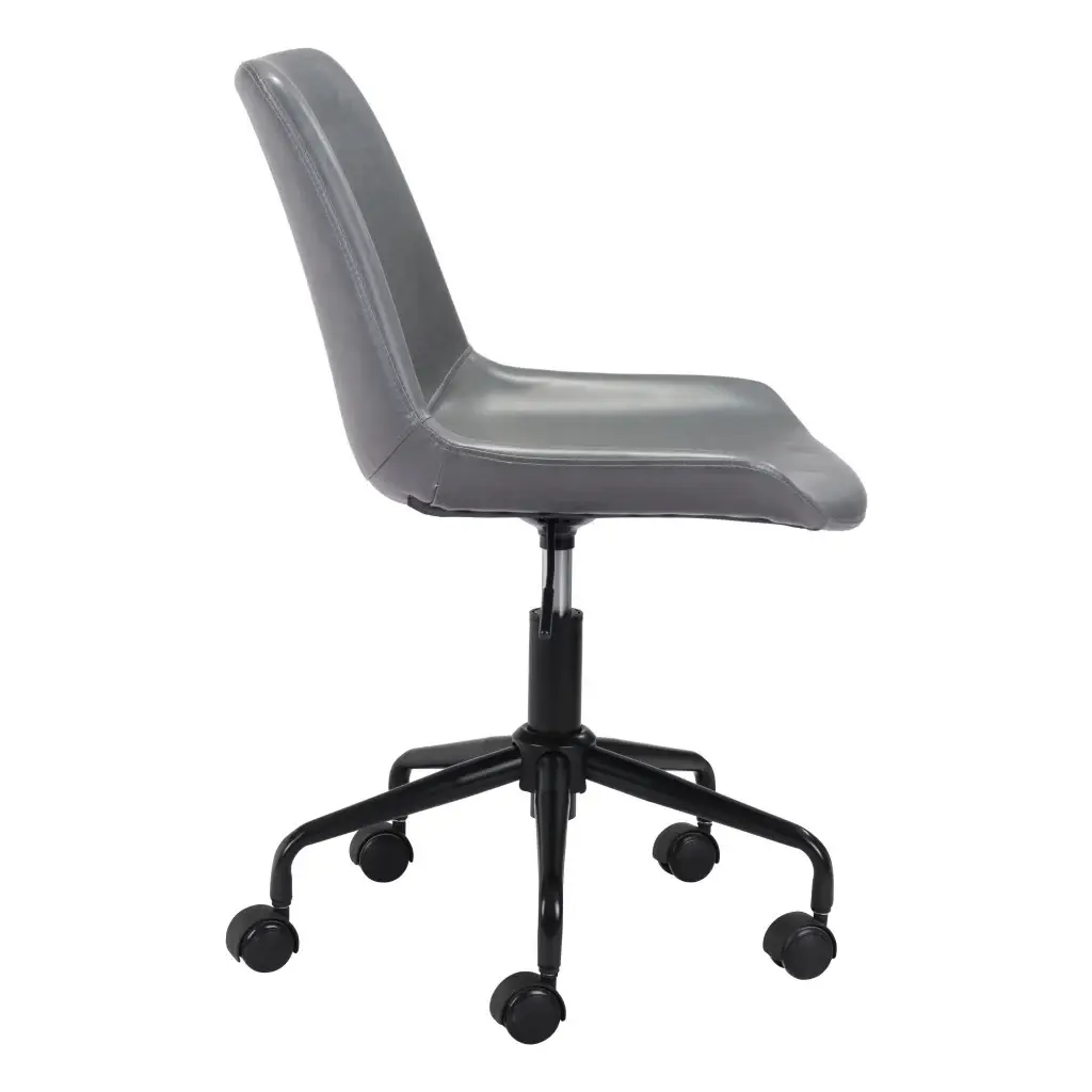 Gray and Black Adjustable Swivel Faux Leather Rolling Office Chair - Image 4