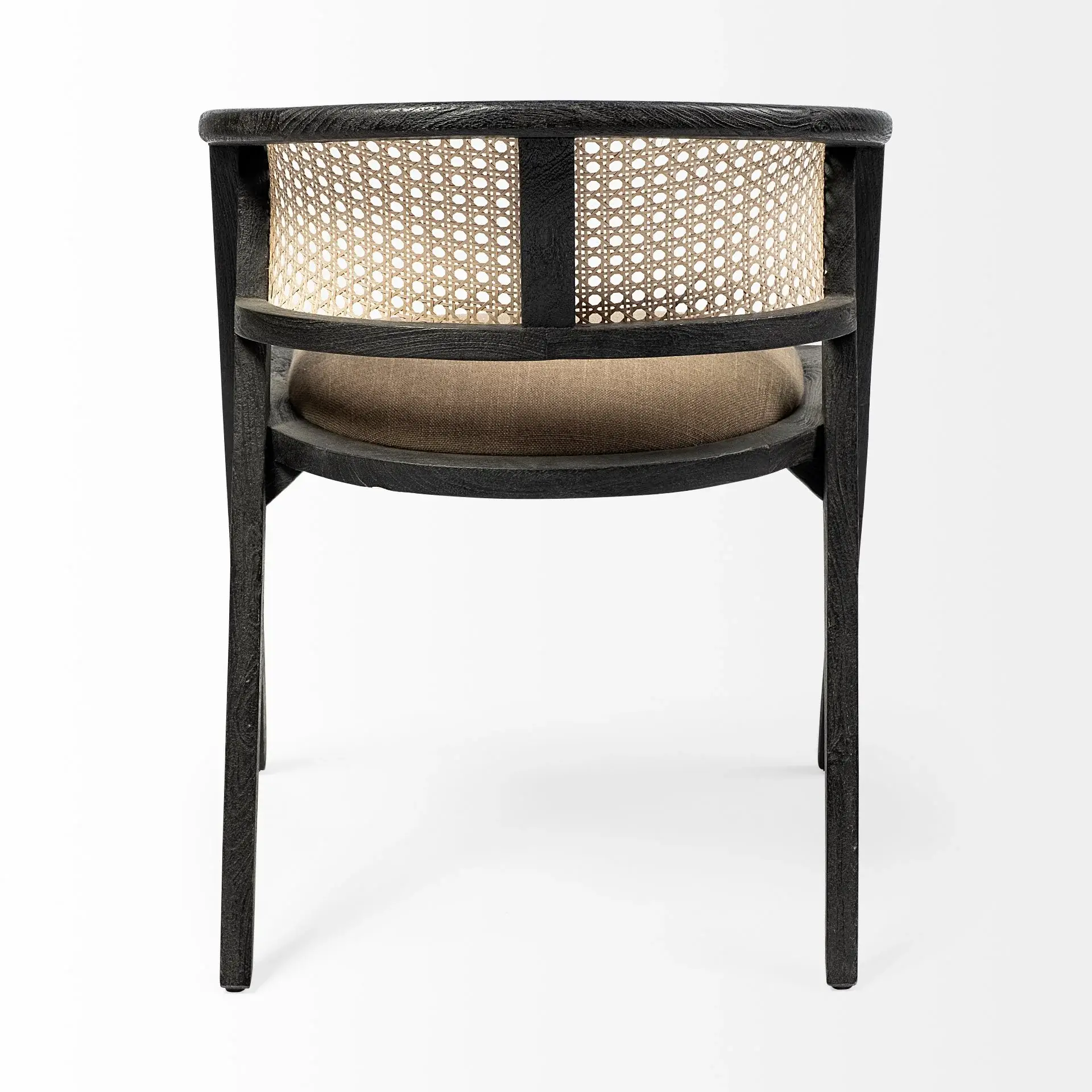 Gray And Black Upholstered Linen Open Back Dining Arm Chair - Image 4