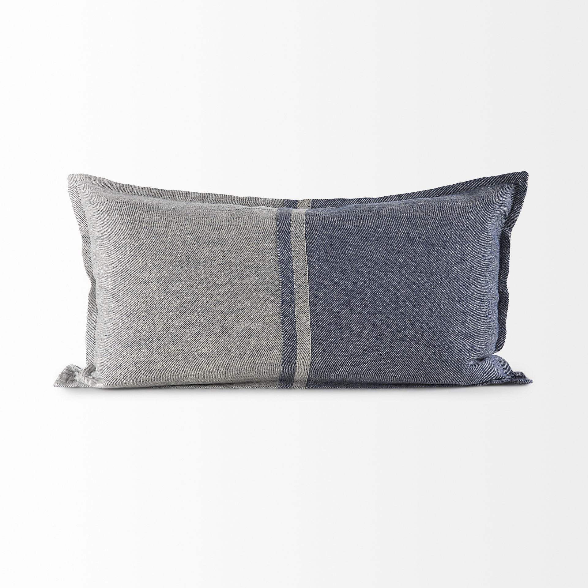 Gray And Blue Color Block Lumbar Pillow Cover - Image 5