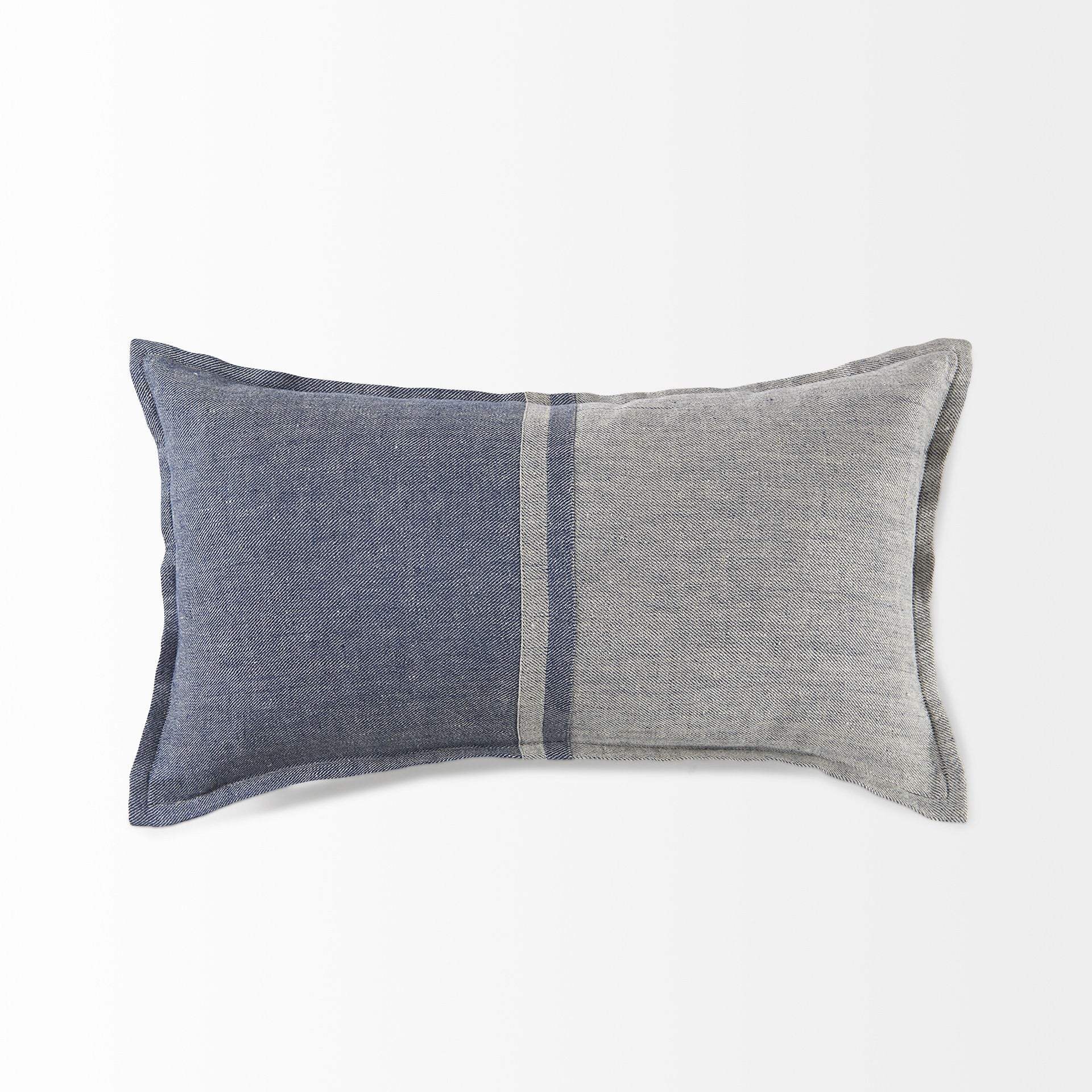 Gray And Blue Color Block Lumbar Pillow Cover - Image 6