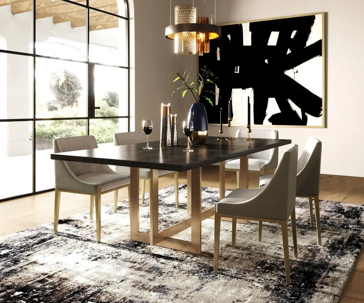Gray And Brass Upholstered Fabric Dining Side Chair - Image 5