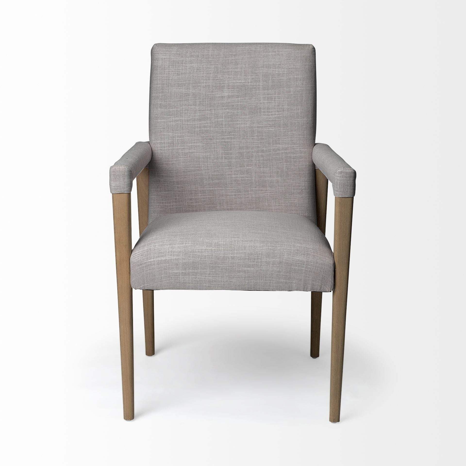 Gray And Brown Upholstered Fabric King Louis Back Dining Arm Chair - Image 2