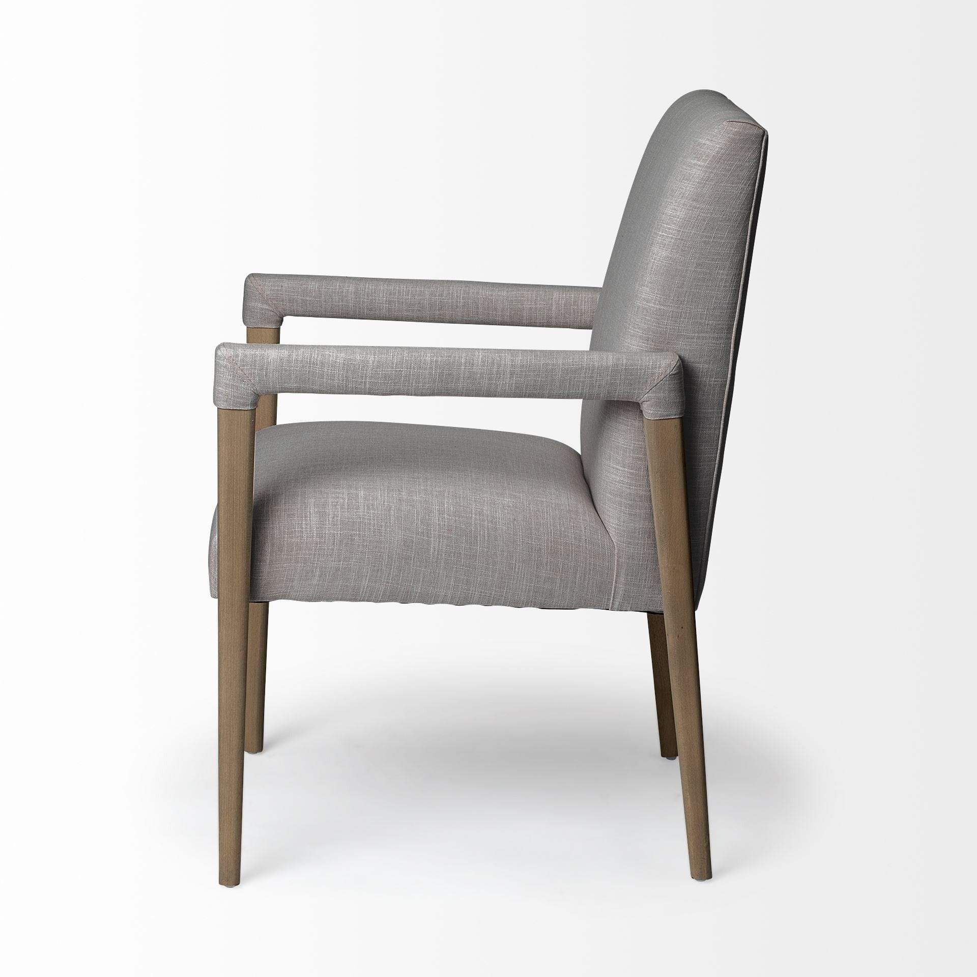 Gray And Brown Upholstered Fabric King Louis Back Dining Arm Chair - Image 3