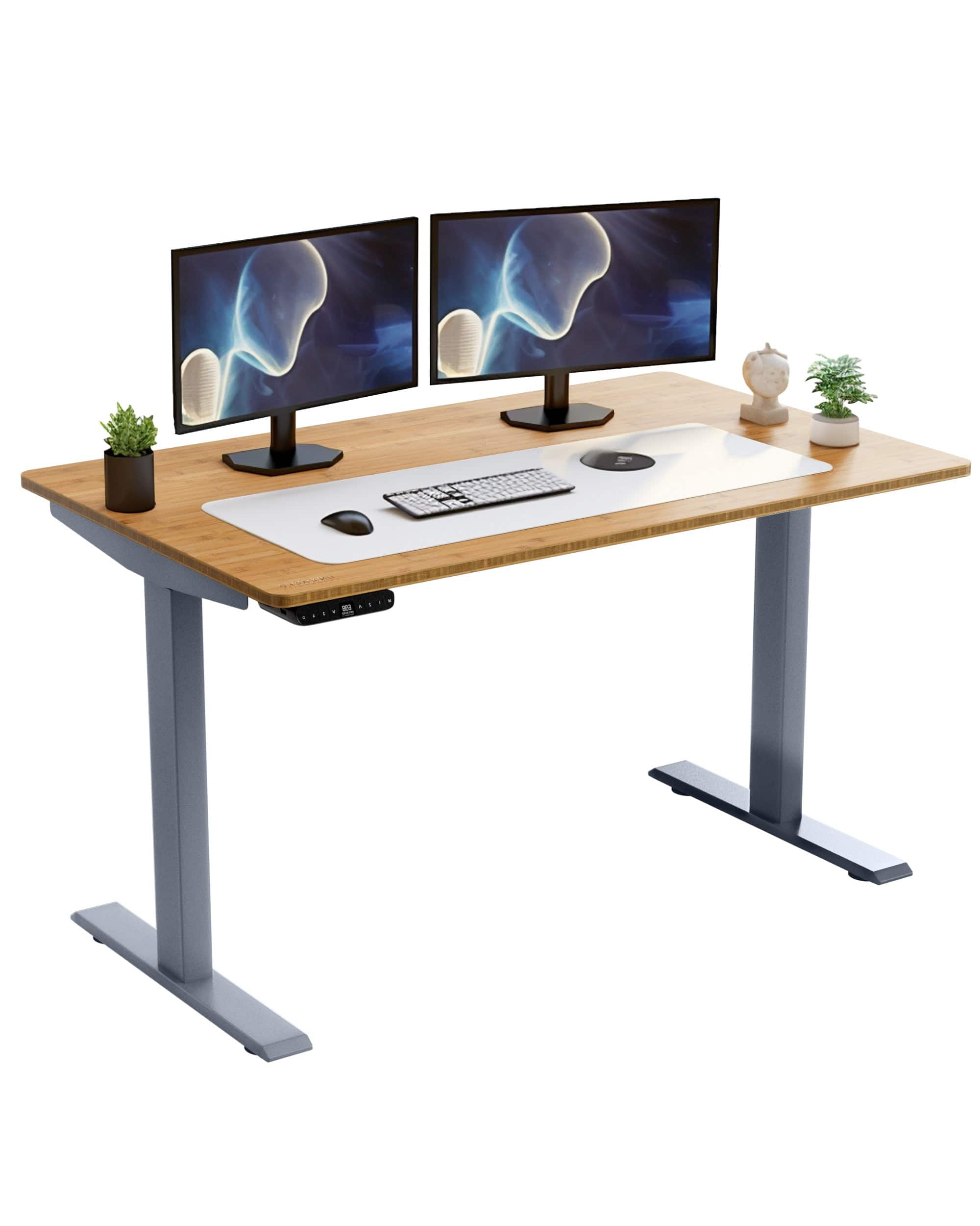 Gray and Natural Bamboo 45" Dual Motor Electric Office Adjustable Computer Desk - Image 2