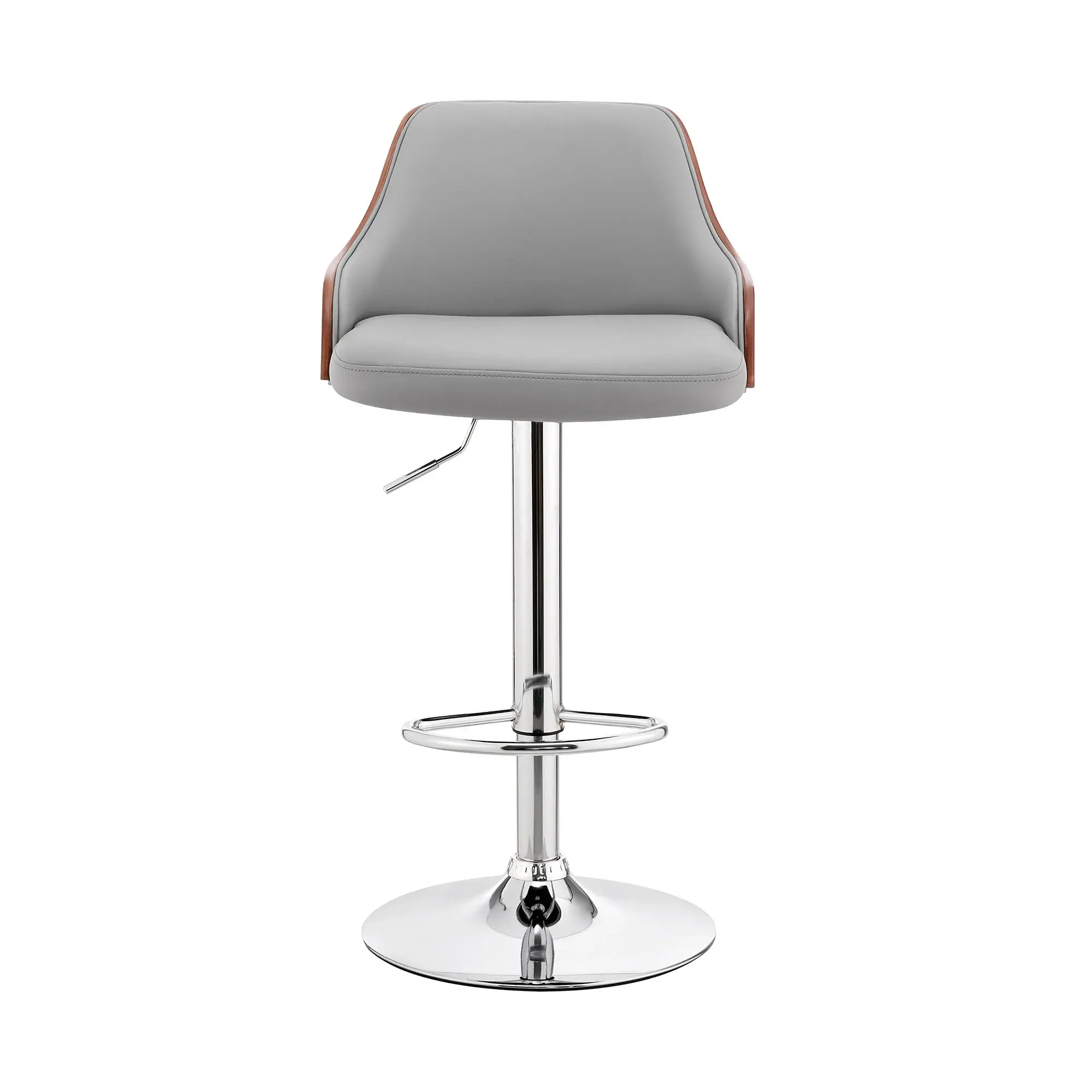 Gray And Silver Faux Leather And Iron Adjustable Height Swivel Bar Chair - Image 3