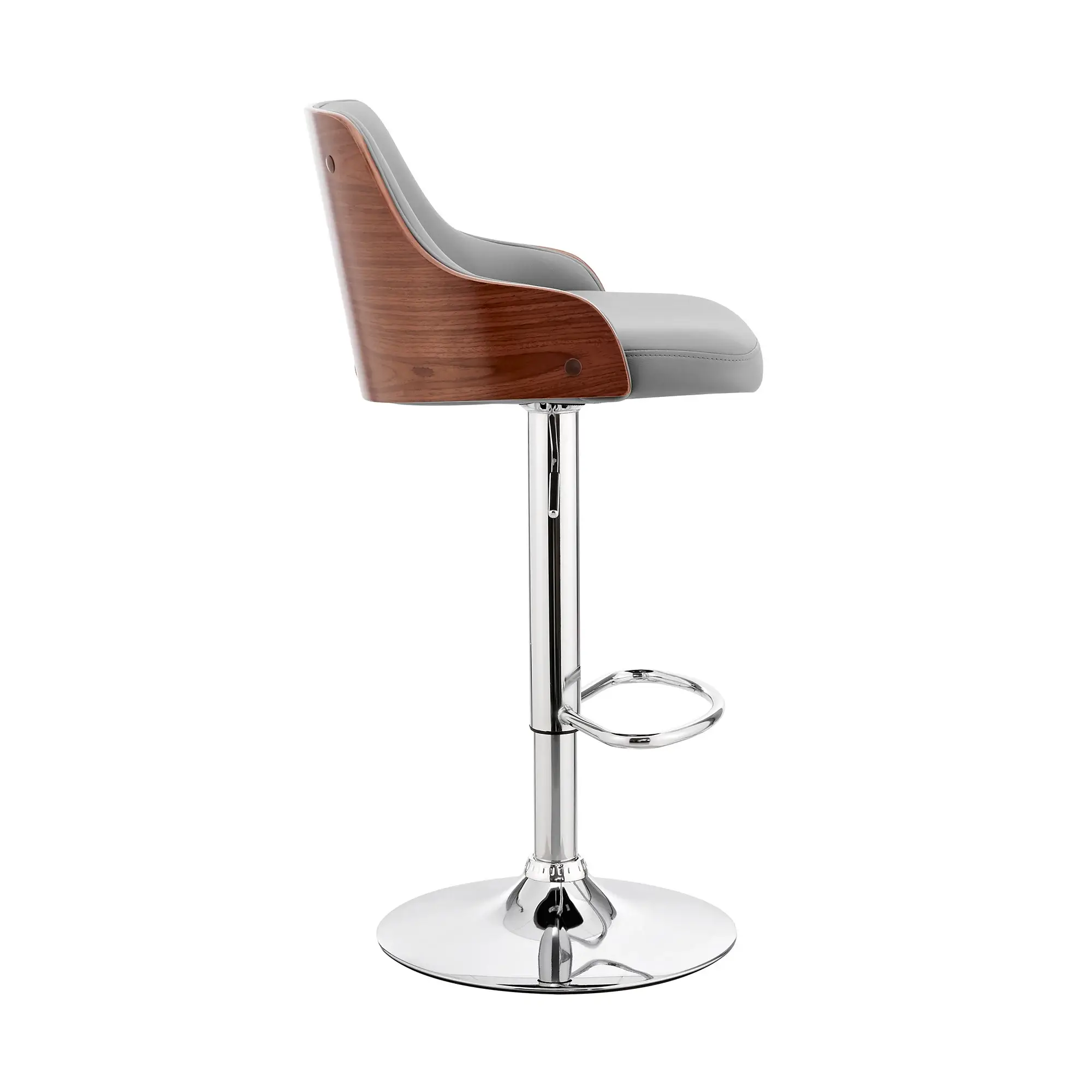 Gray And Silver Faux Leather And Iron Adjustable Height Swivel Bar Chair - Image 4