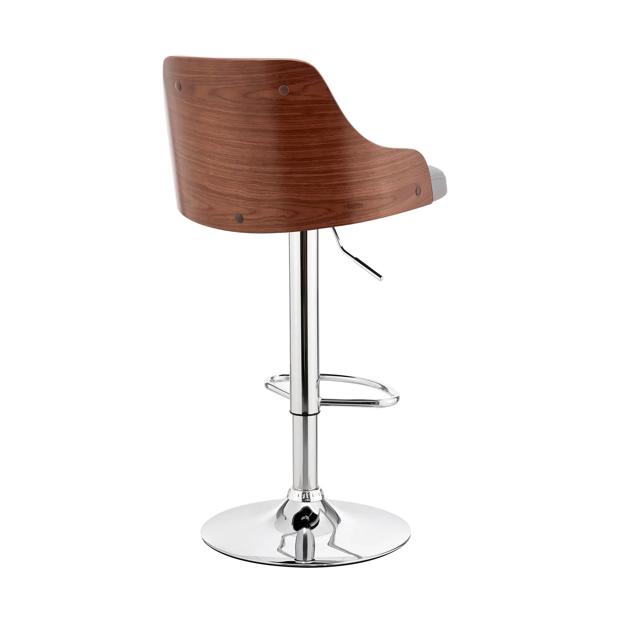 Gray And Silver Faux Leather And Iron Adjustable Height Swivel Bar Chair - Image 5