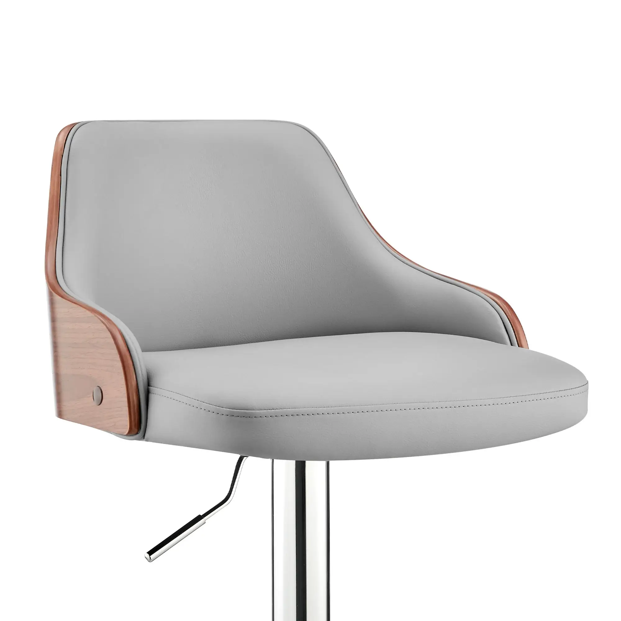 Gray And Silver Faux Leather And Iron Adjustable Height Swivel Bar Chair - Image 7