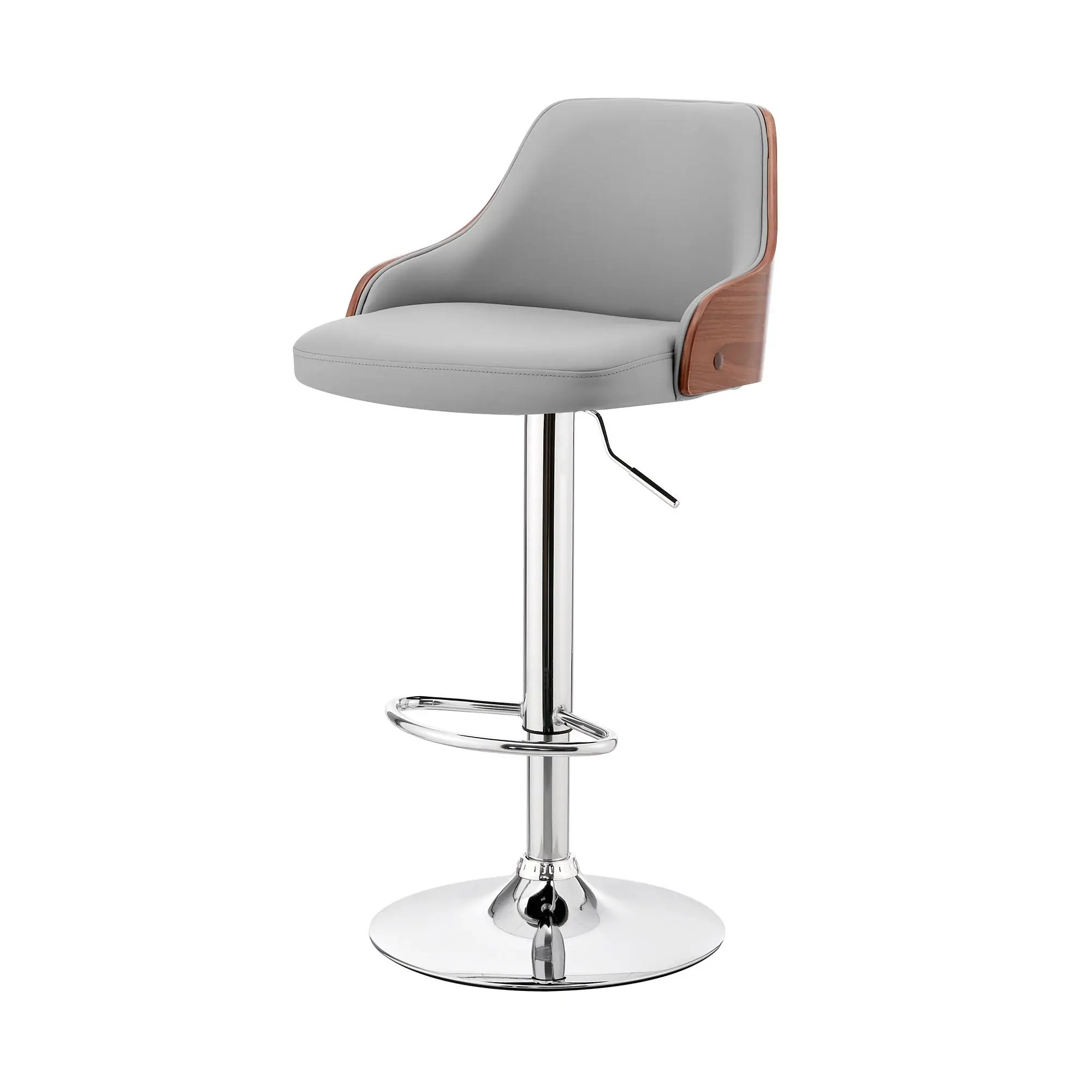 Gray And Silver Faux Leather And Iron Adjustable Height Swivel Bar Chair - Image 8