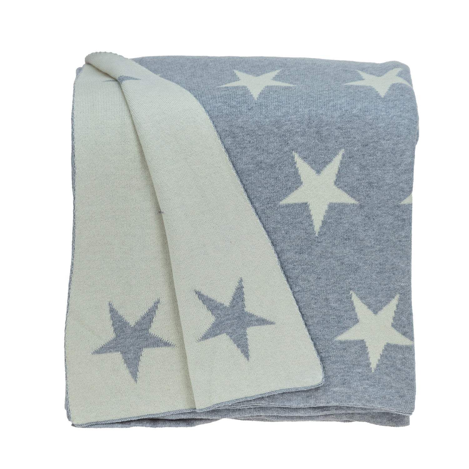 Gray And White Stars Knitted Throw Blanket - Image 2