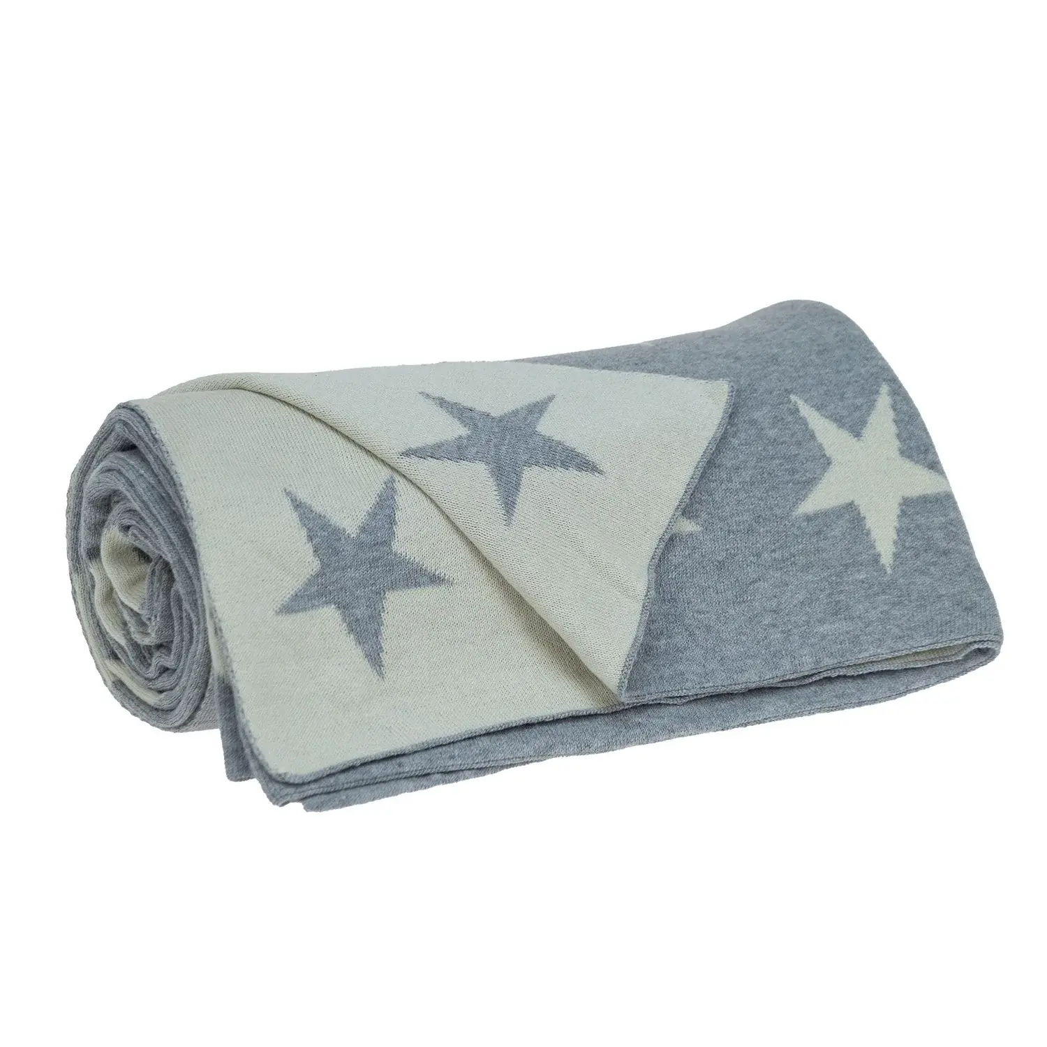 Gray And White Stars Knitted Throw Blanket - Image 3