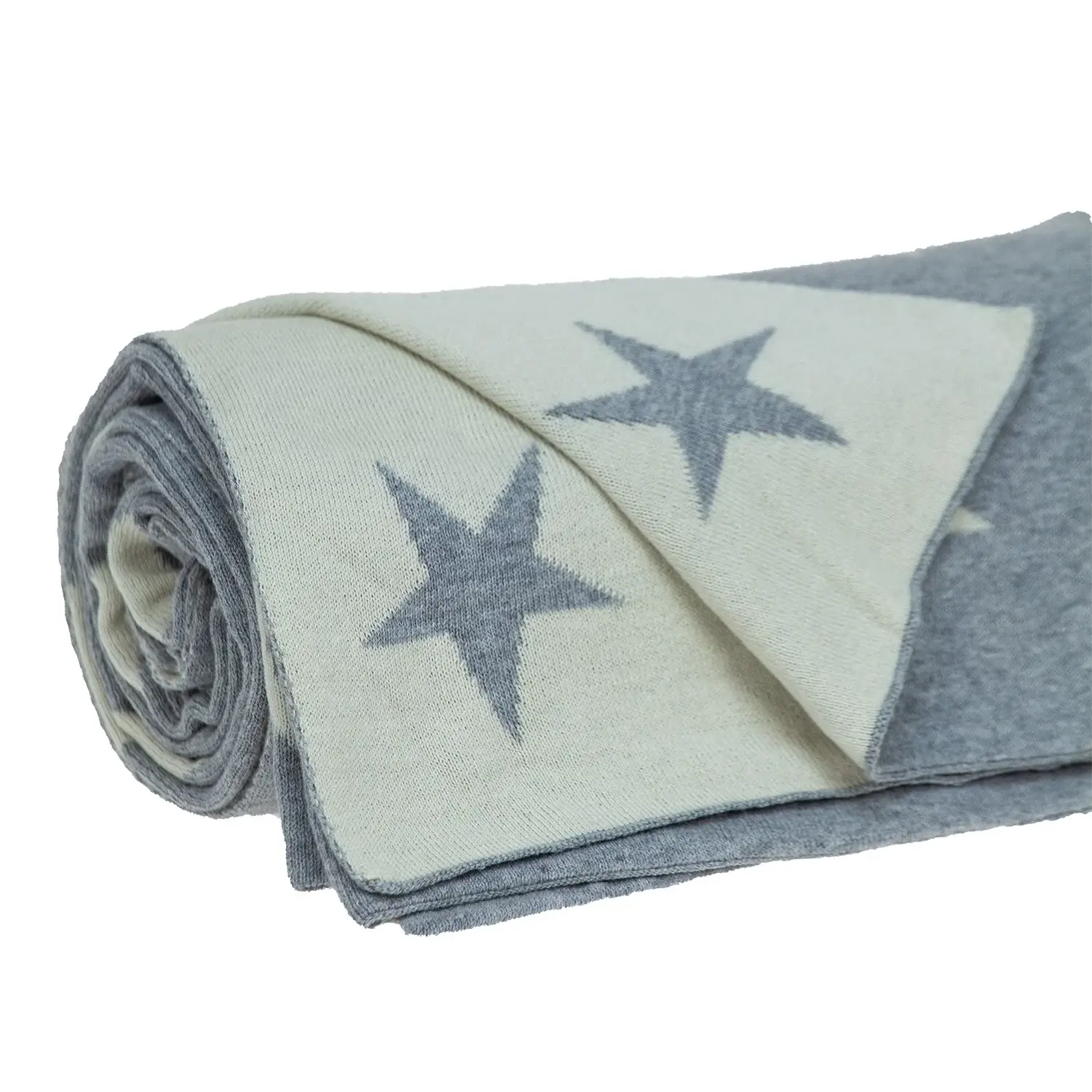 Gray And White Stars Knitted Throw Blanket - Image 4