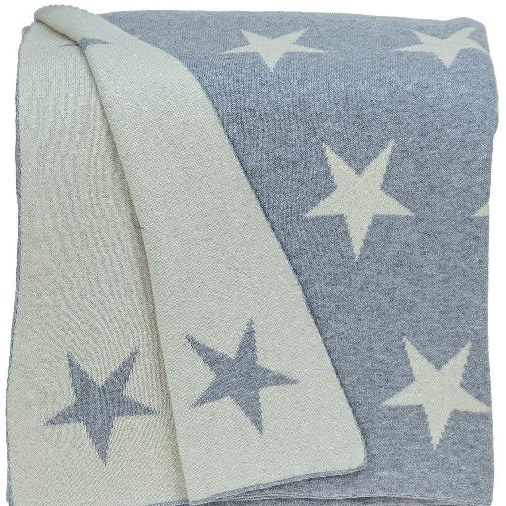 Gray And White Stars Knitted Throw Blanket - Image 6