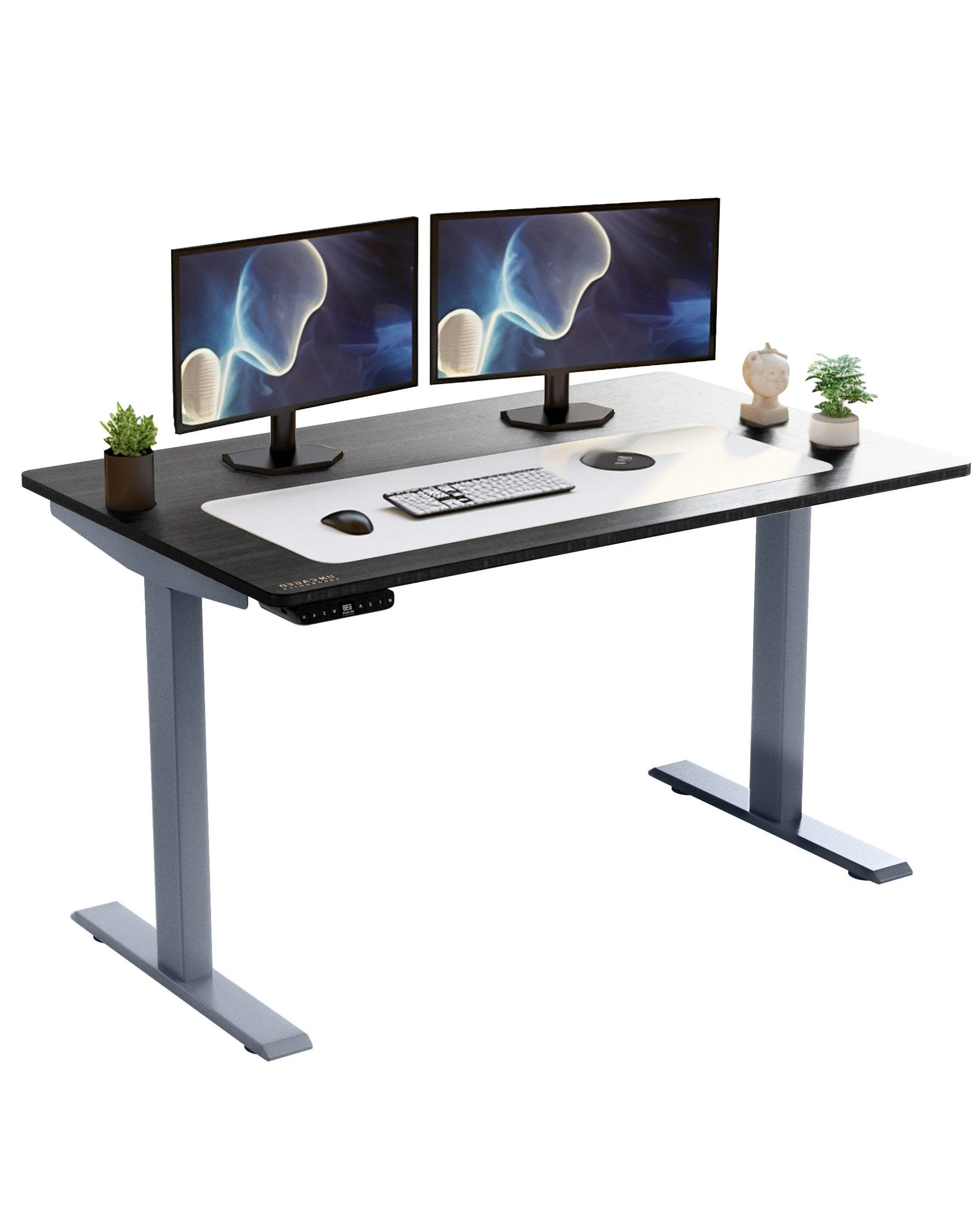 Gray Bamboo Dual Motor Electric Office Adjustable Computer Desk - Image 3