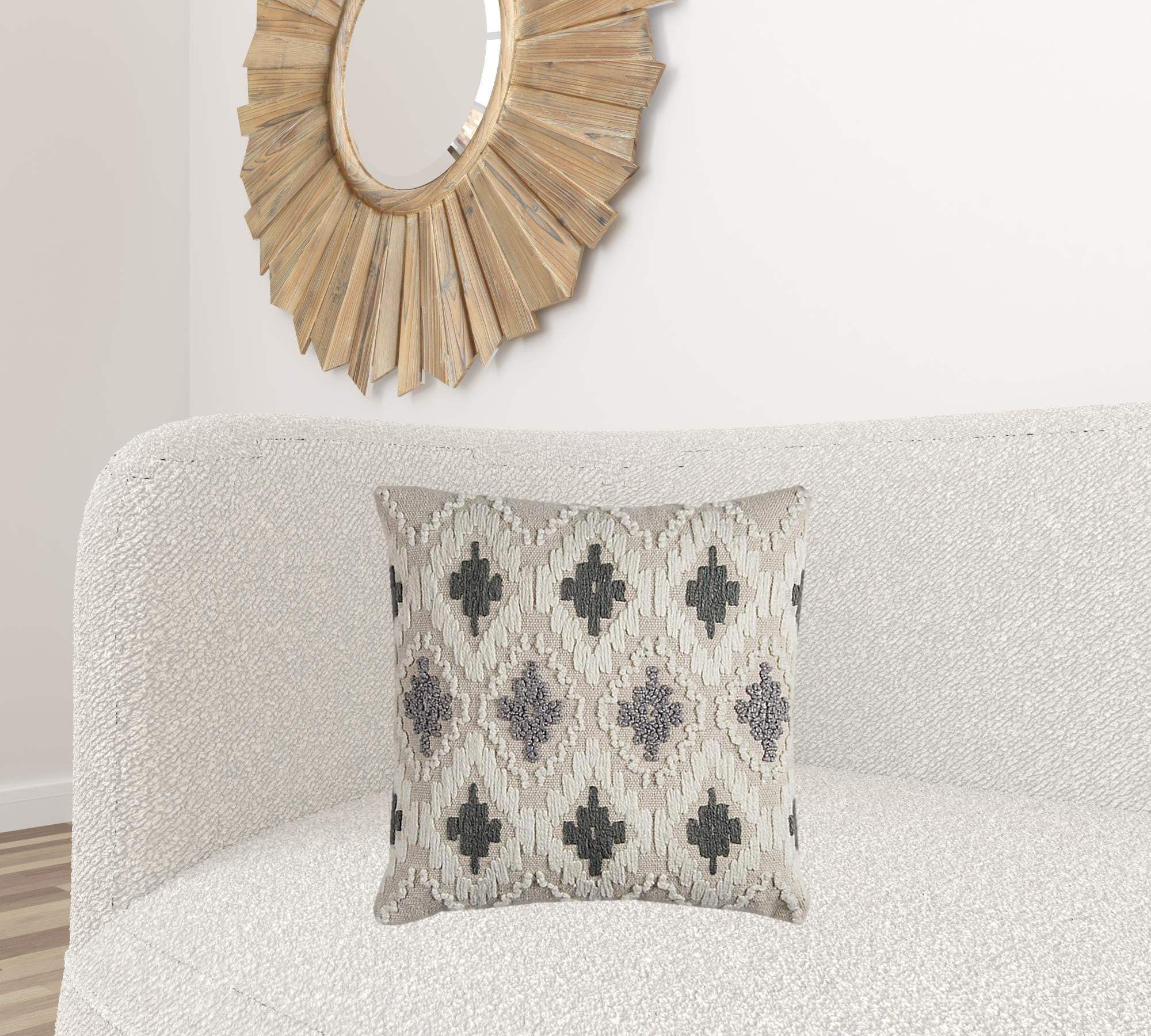 Gray Beige Classic Ikat Pattern Throw Pillow - Image 2