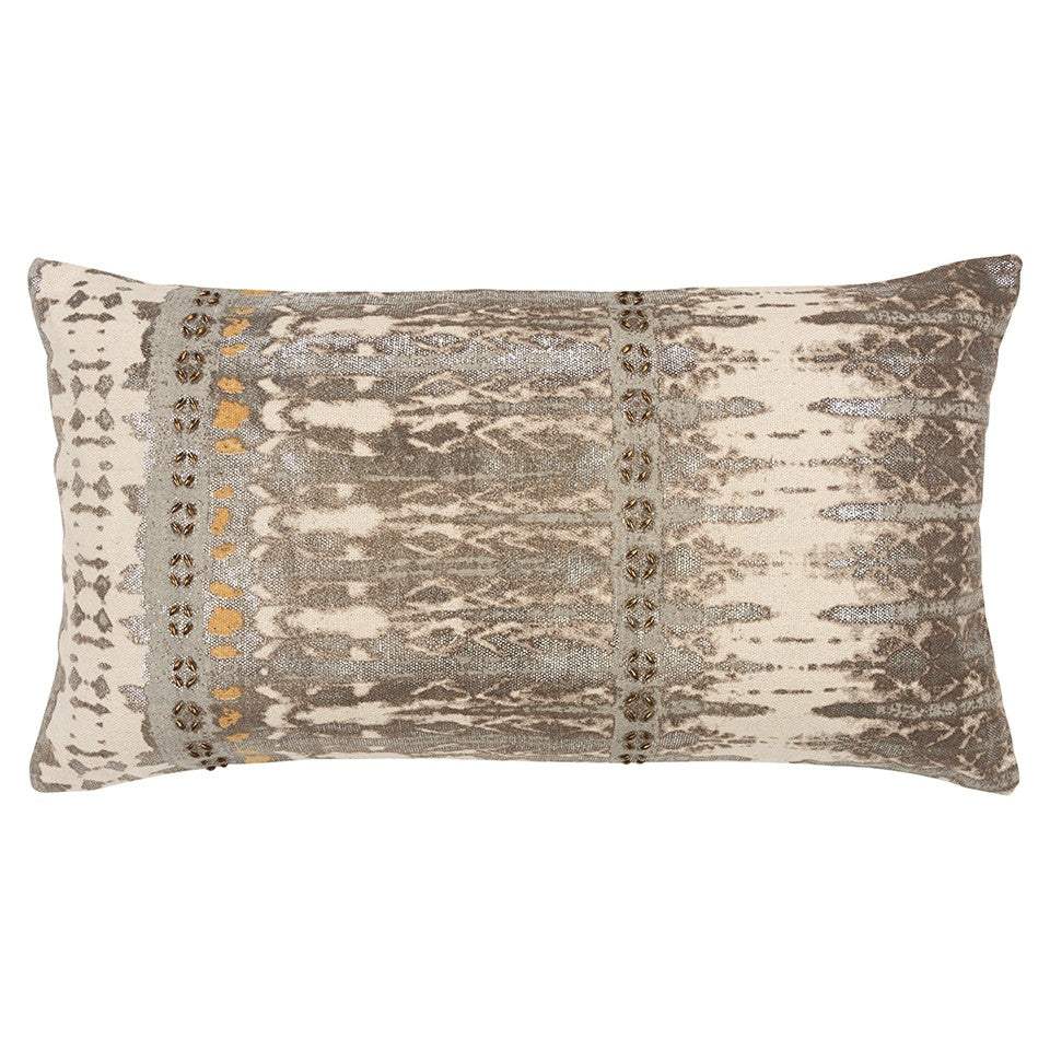 Gray Beige Tribal Distressed Lumbar Pillow