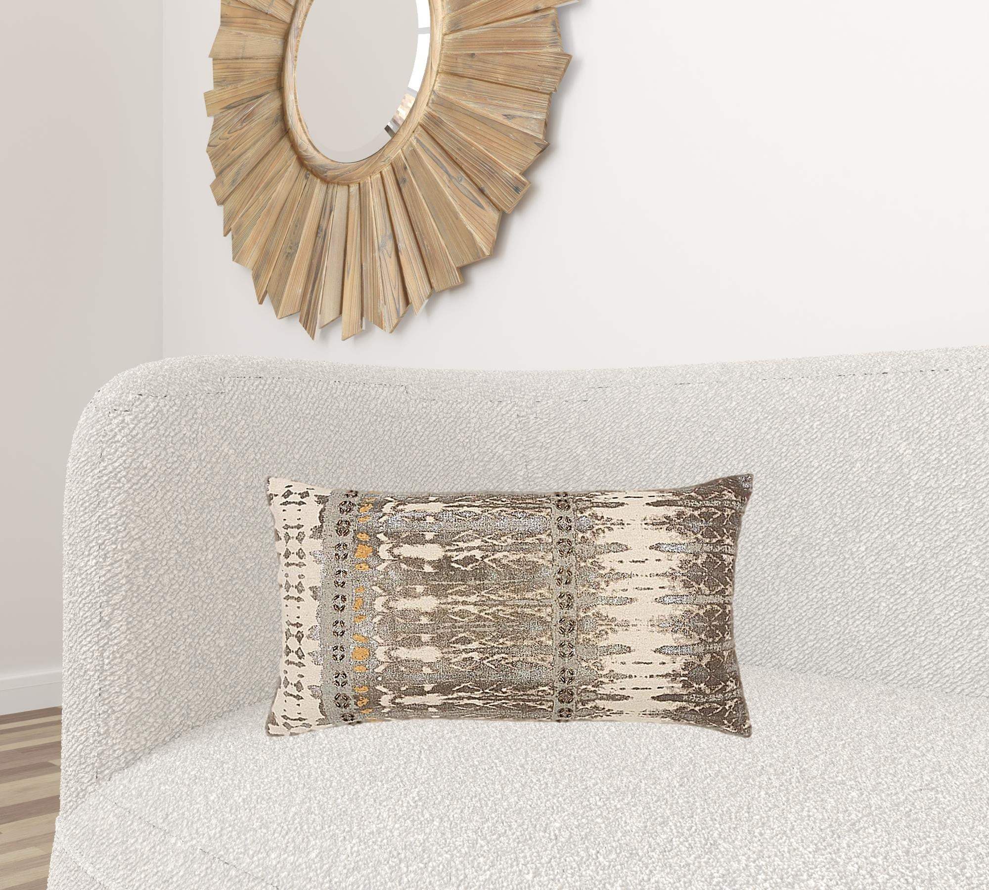 Gray Beige Tribal Distressed Lumbar Pillow - Image 2