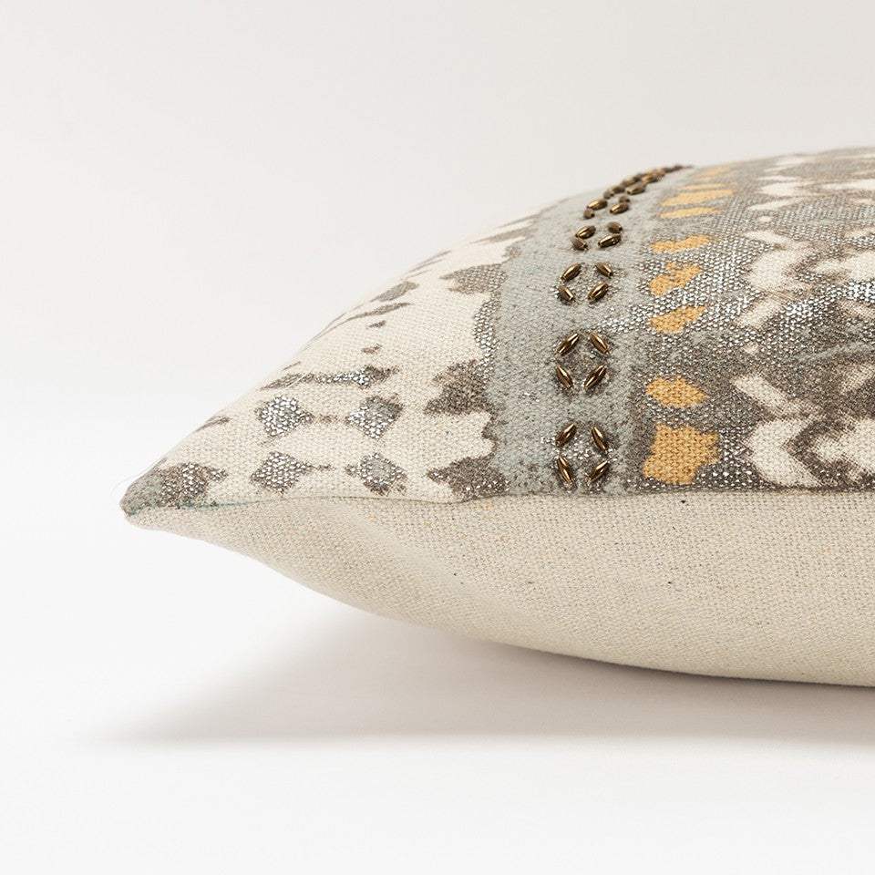 Gray Beige Tribal Distressed Lumbar Pillow - Image 3