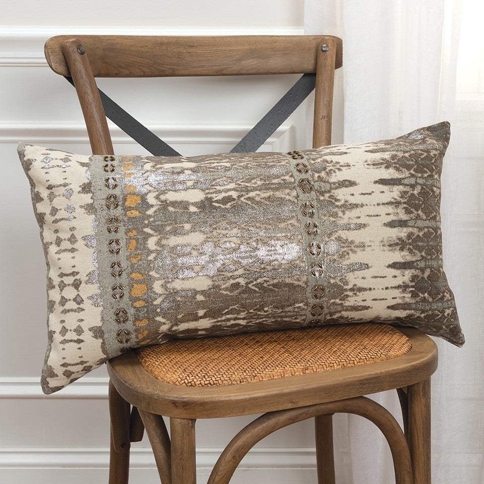 Gray Beige Tribal Distressed Lumbar Pillow - Image 4