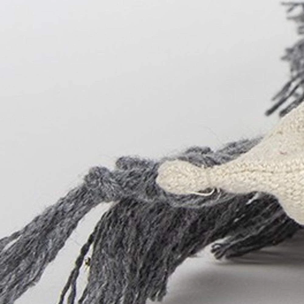 Gray Braided Stripe Macrame Fringe Lumbar Pillow - Image 2