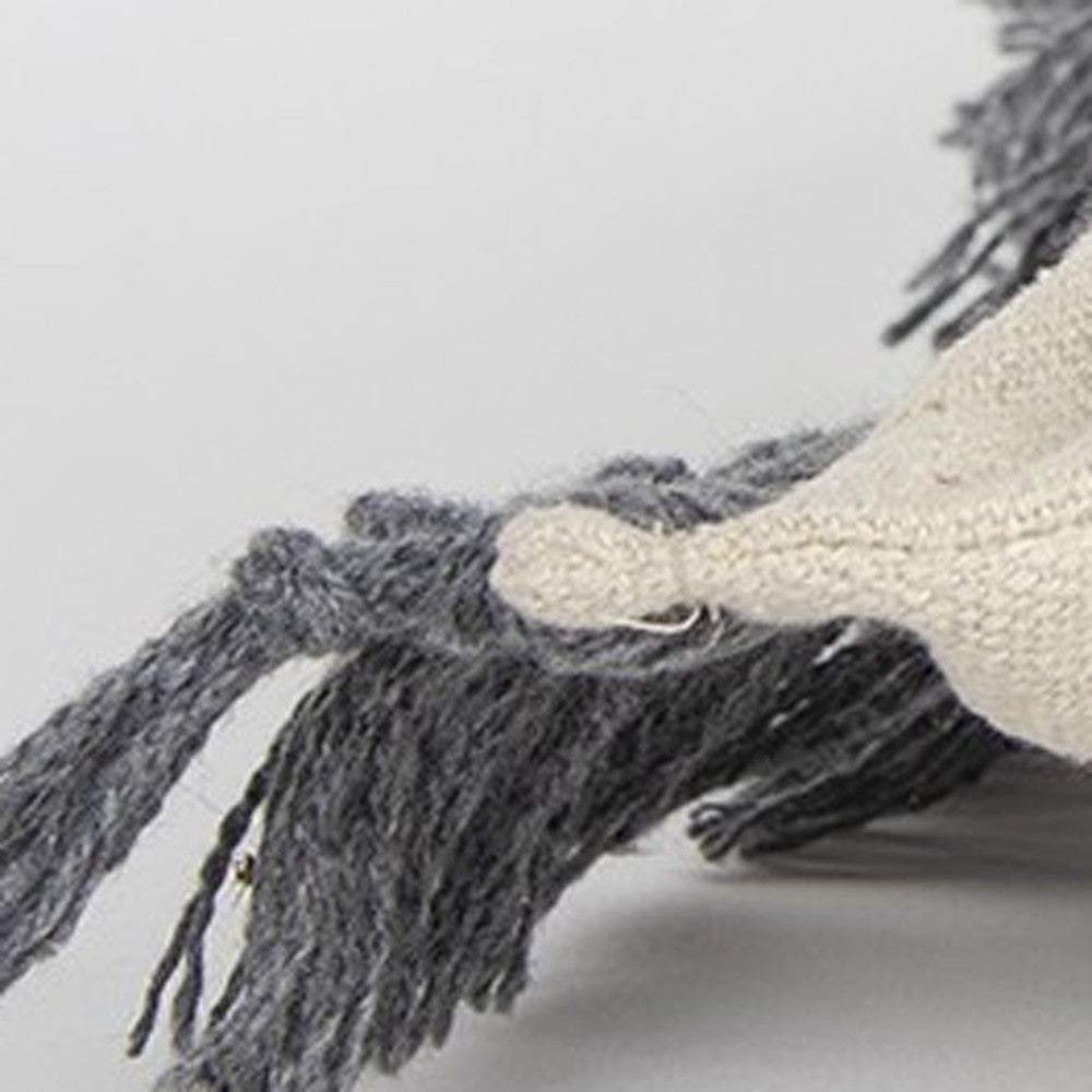 Gray Braided Stripe Macrame Fringe Lumbar Pillow - Image 3