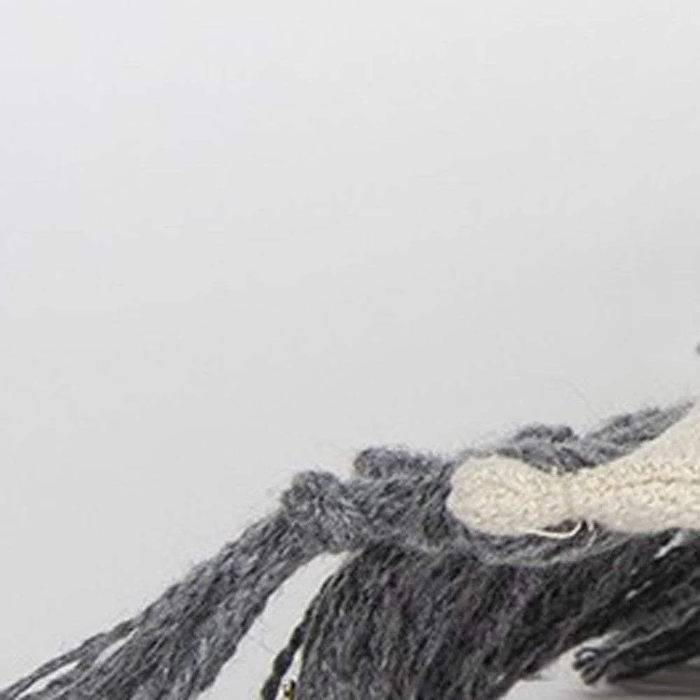 Gray Braided Stripe Macrame Fringe Lumbar Pillow - Image 5