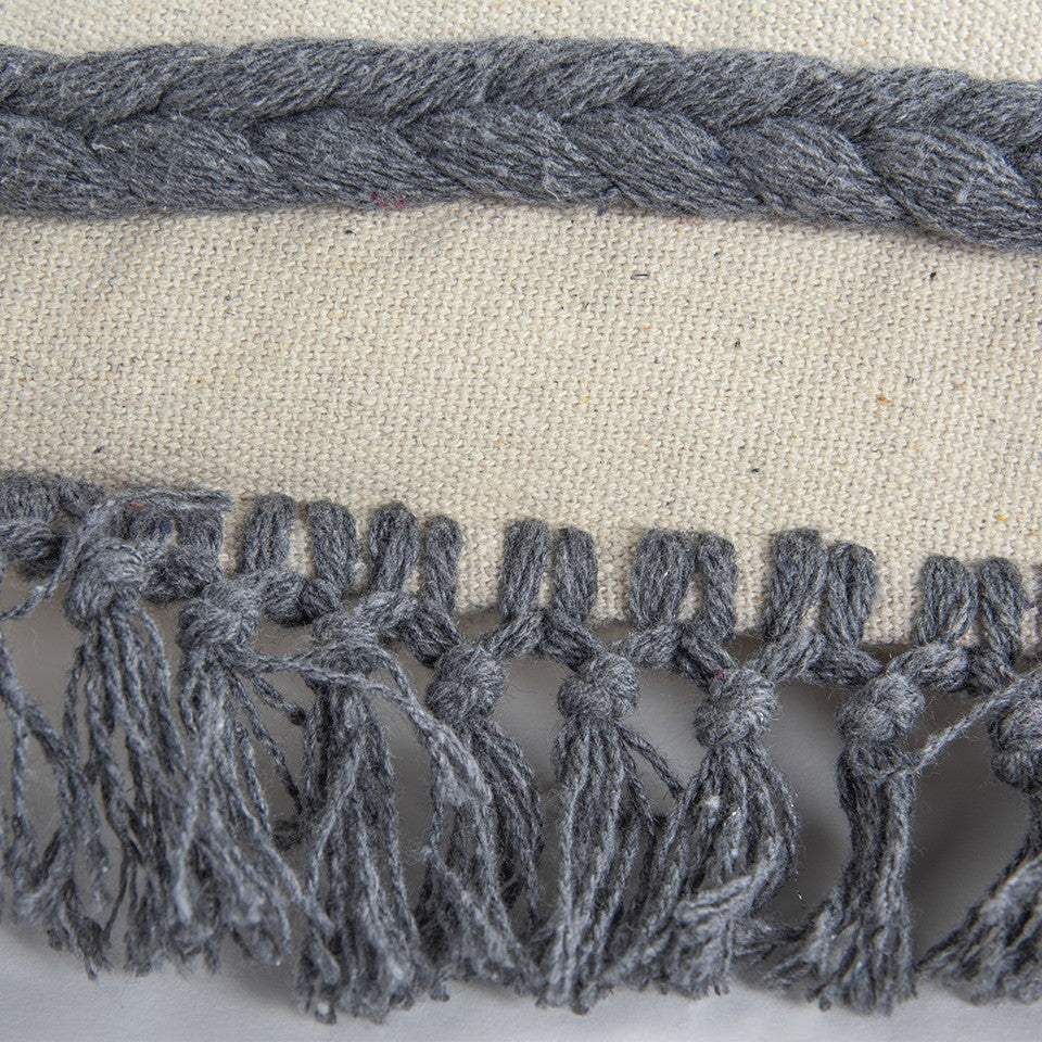 Gray Braided Stripe Macrame Fringe Lumbar Pillow - Image 7