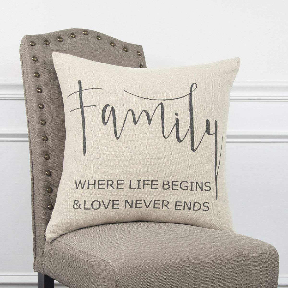 Gray Cream Canvas Family Love Throw Pillow - Image 4