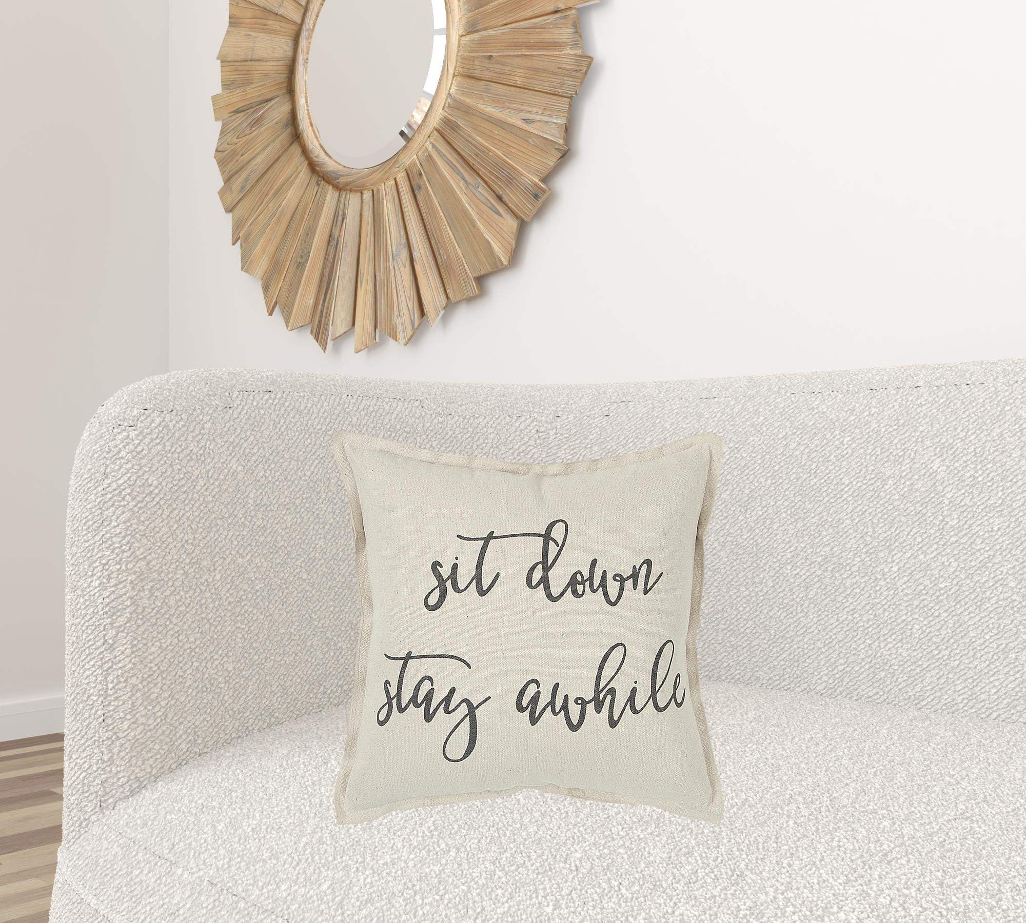 Gray Cream Stay Awhile Decorative Throw Pillow - Image 2