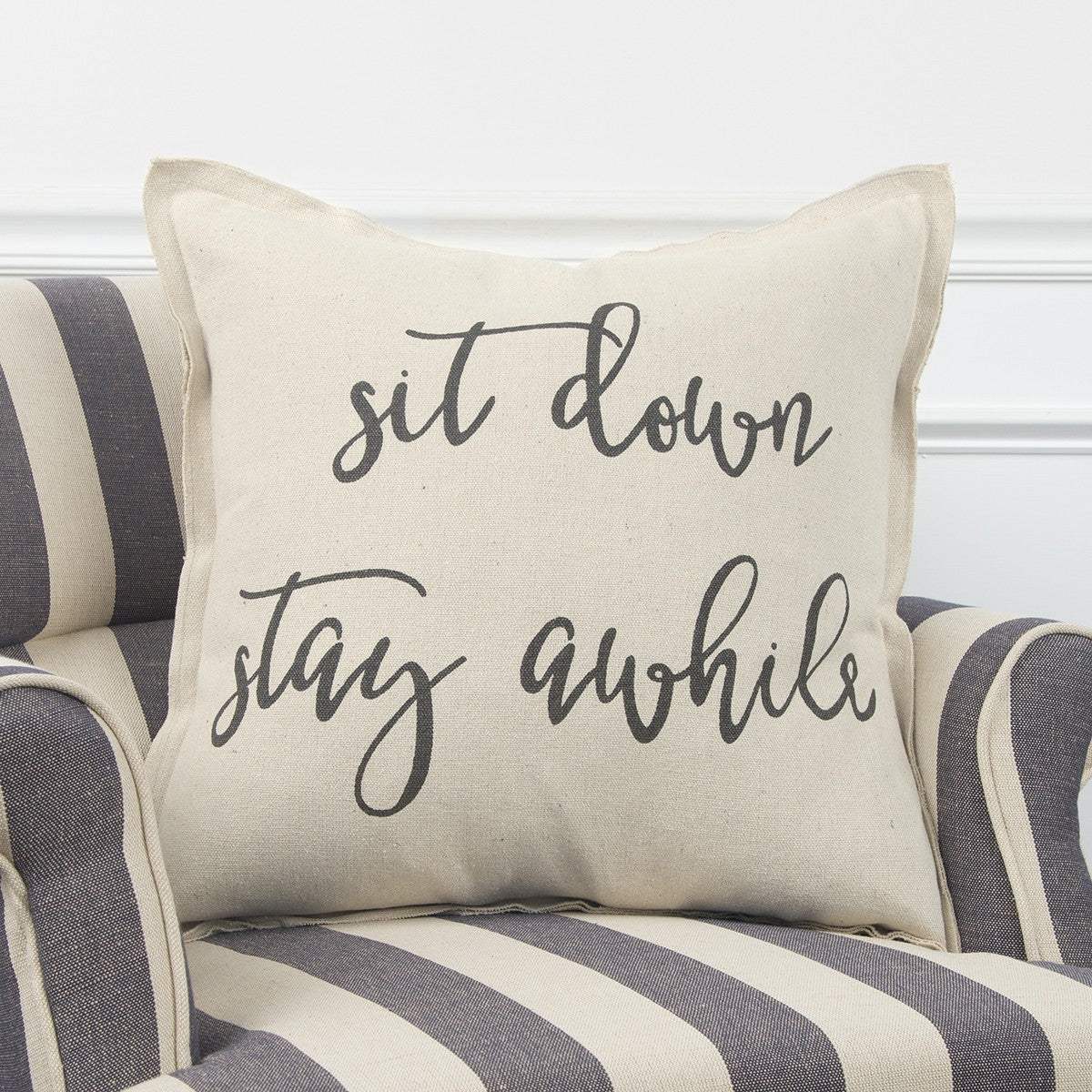 Gray Cream Stay Awhile Decorative Throw Pillow - Image 5