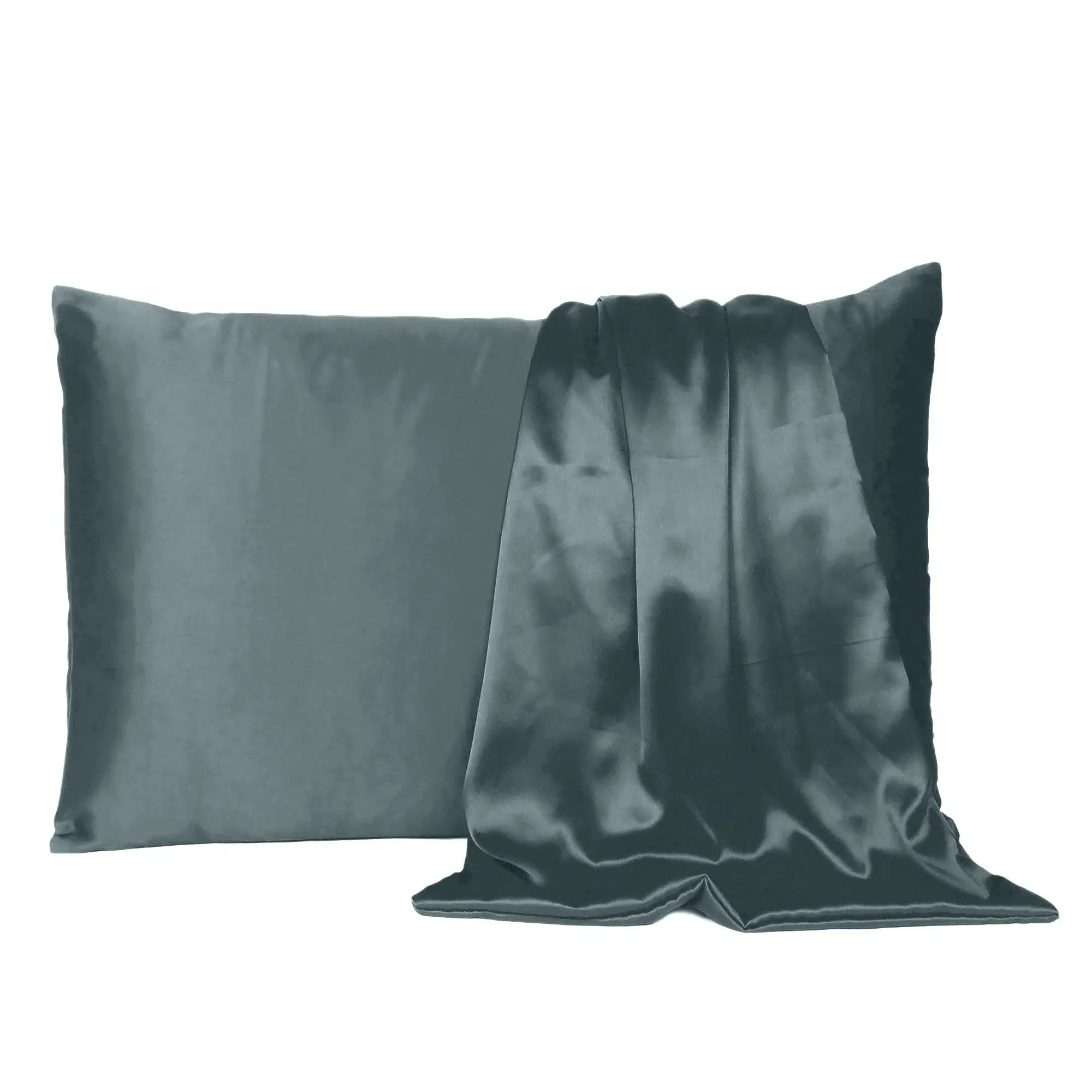 Gray Dreamy Set Of 2 Silky Satin King Pillowcases - Image 2