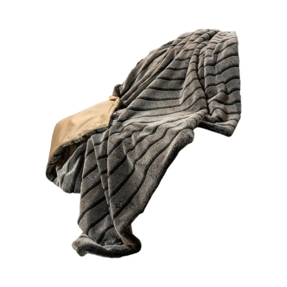 Gray Faux Fur Striped Plush Throw - Image 4