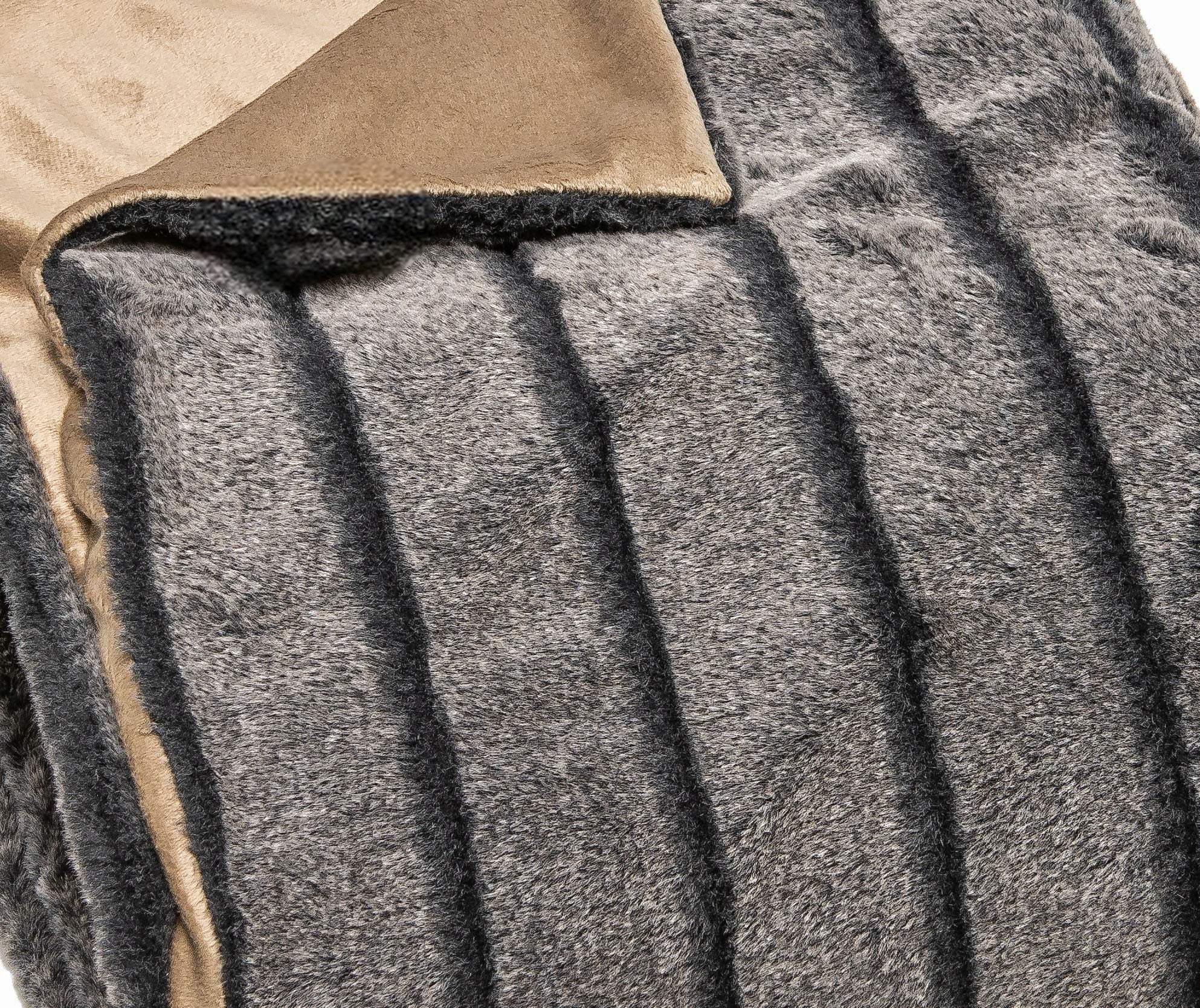 Gray Faux Fur Striped Plush Throw - Image 5