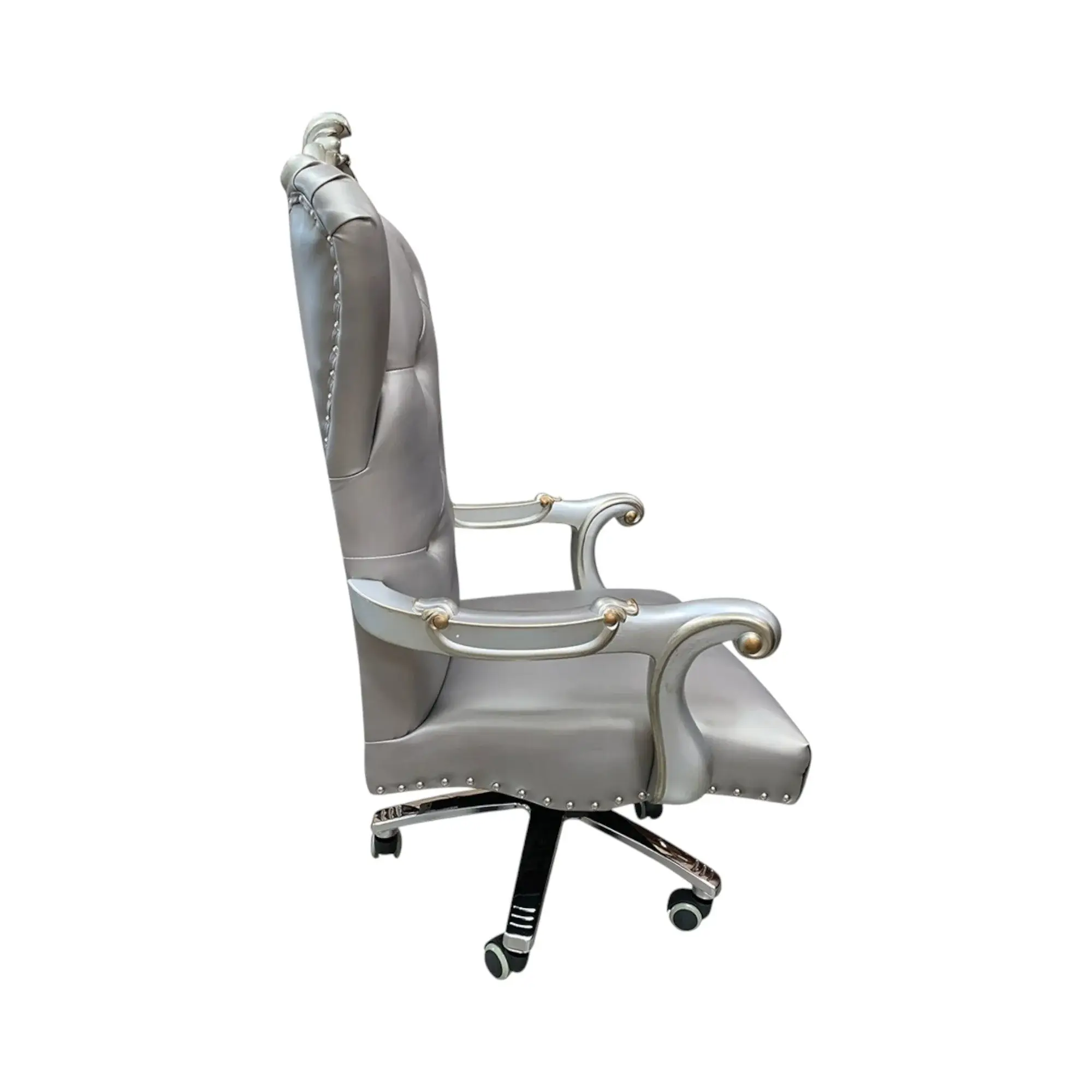 Gray Faux Leather Tufted Seat Swivel Adjustable Executive Chair Leather Back - Image 4